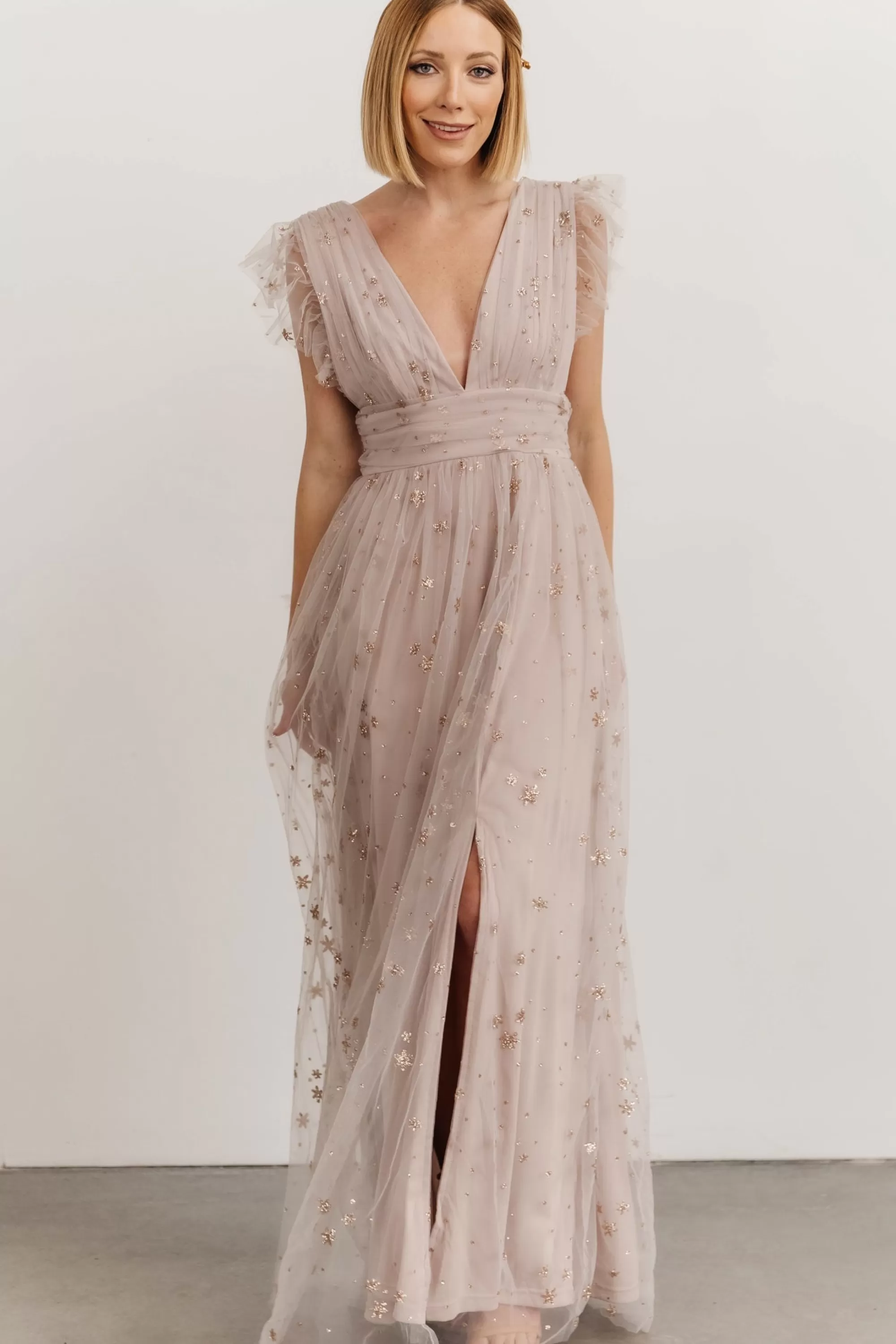 Baltic Born tulle styles | Nova Shimmer Maxi Dress | Dusty Lilac