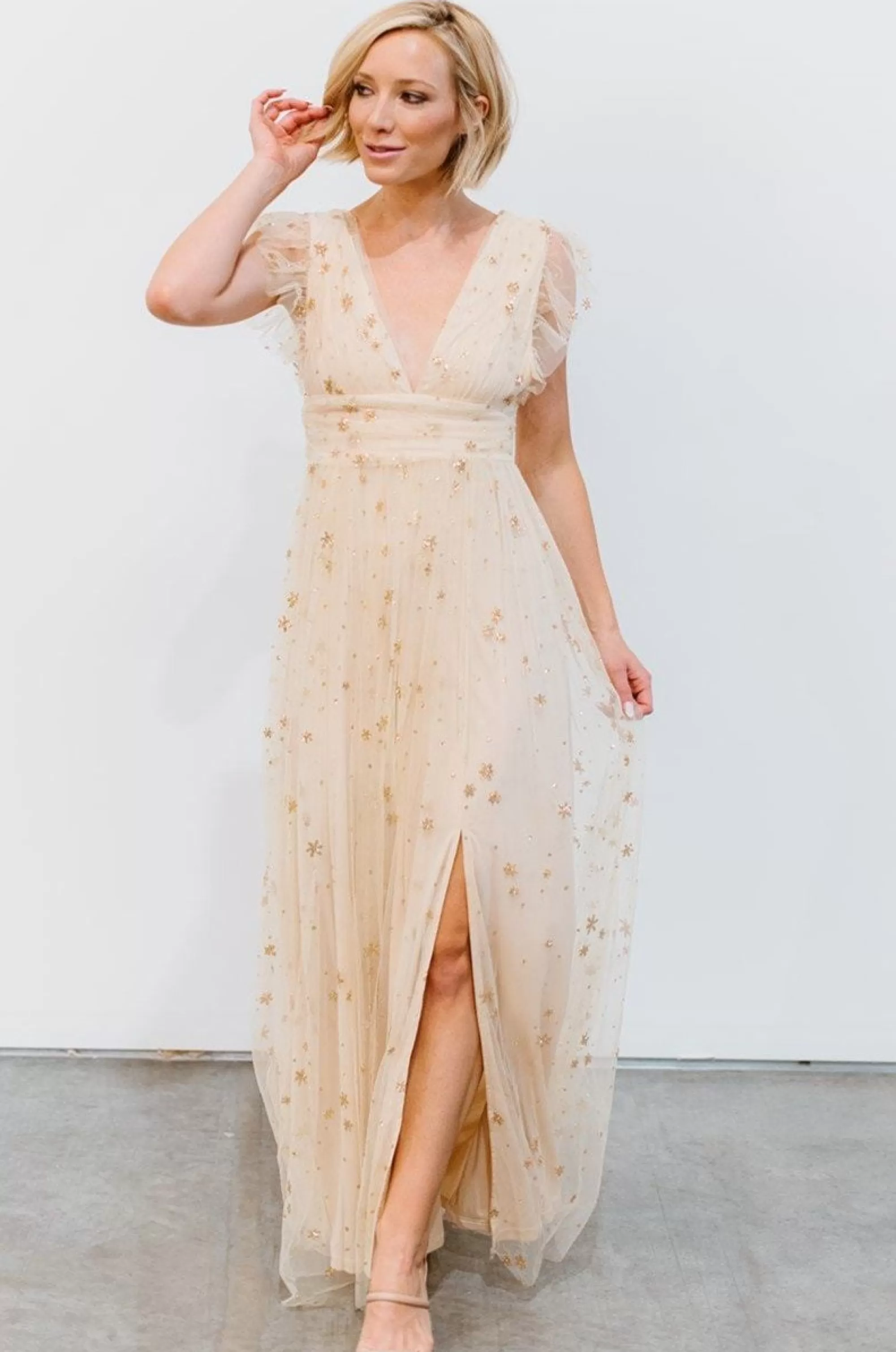 Baltic Born tulle styles | Nova Shimmer Maxi Dress | Gold