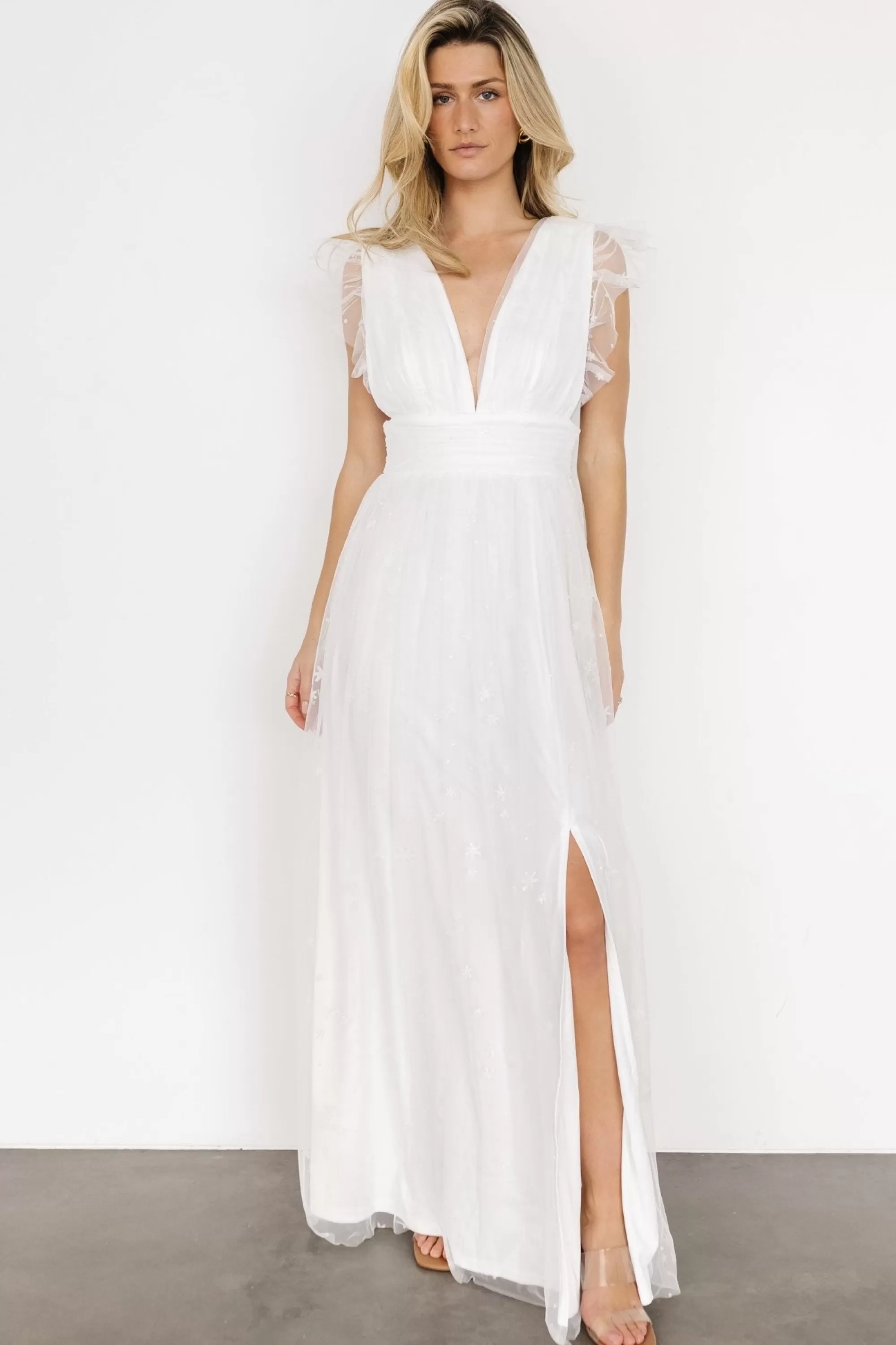 Baltic Born tulle styles | Nova Shimmer Maxi Dress | White