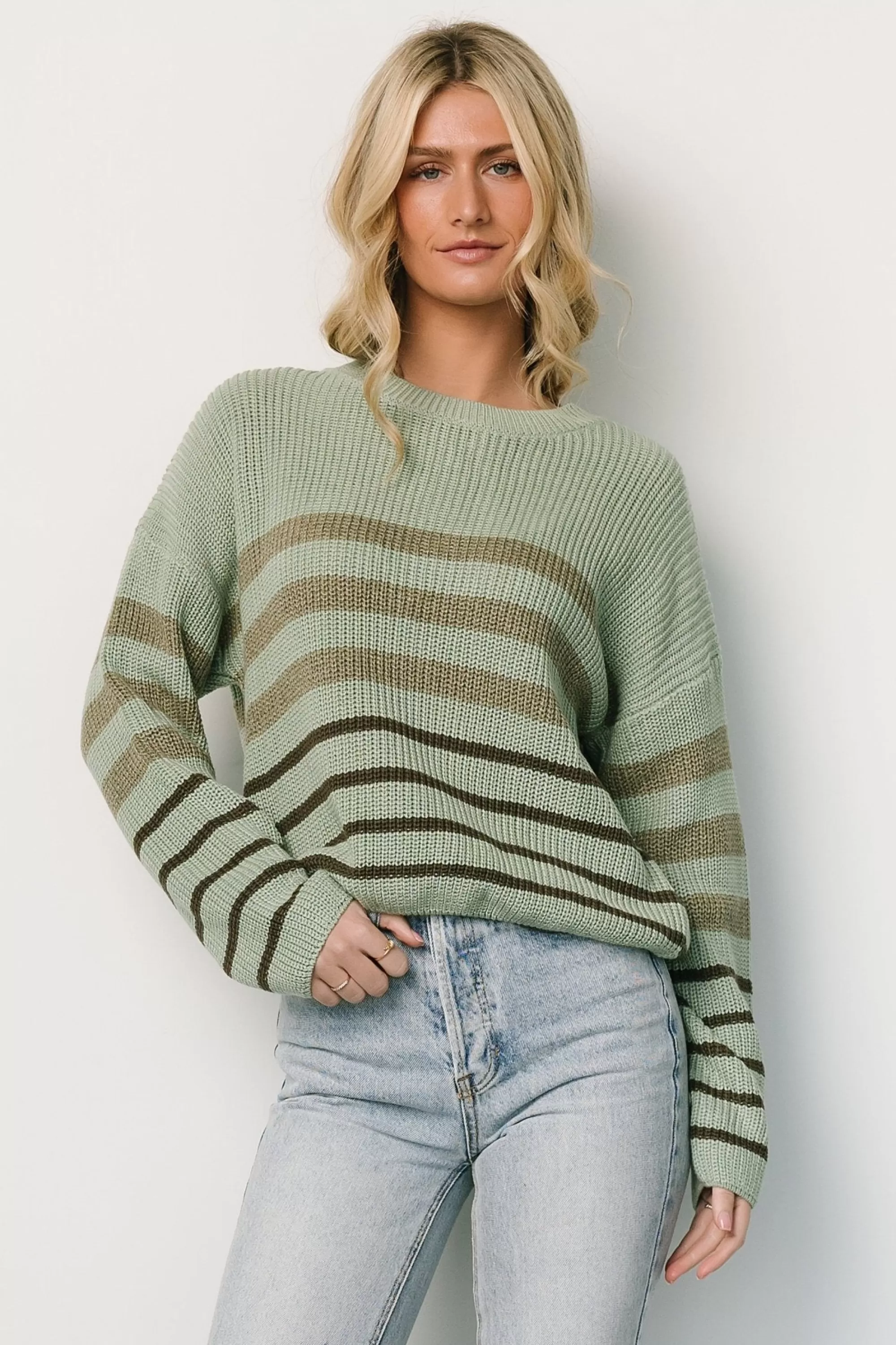 Baltic Born sweaters | Oslo Striped Sweater | Dusty Olive