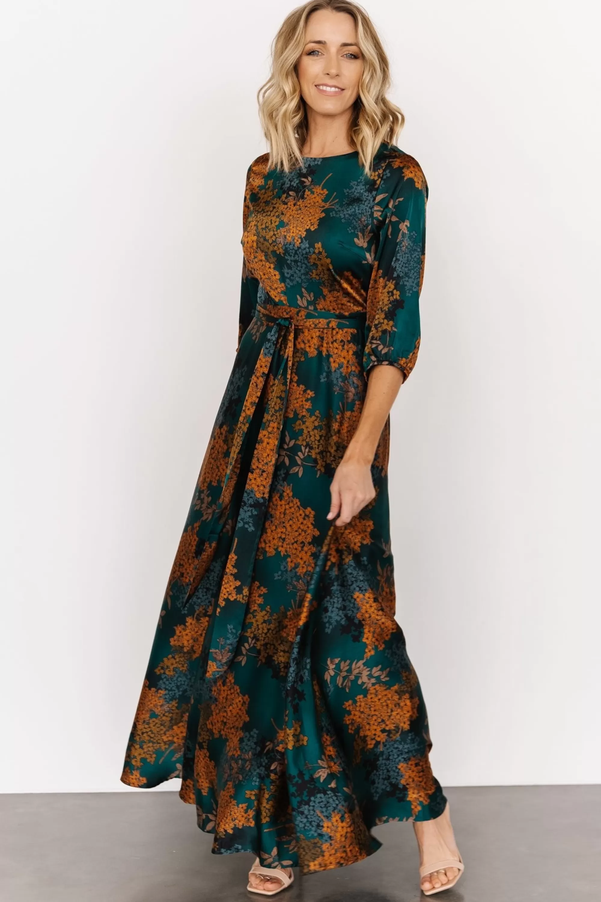 Baltic Born bump friendly | EXTENDED SIZING | Paula Satin Maxi Dress | Jade Multi