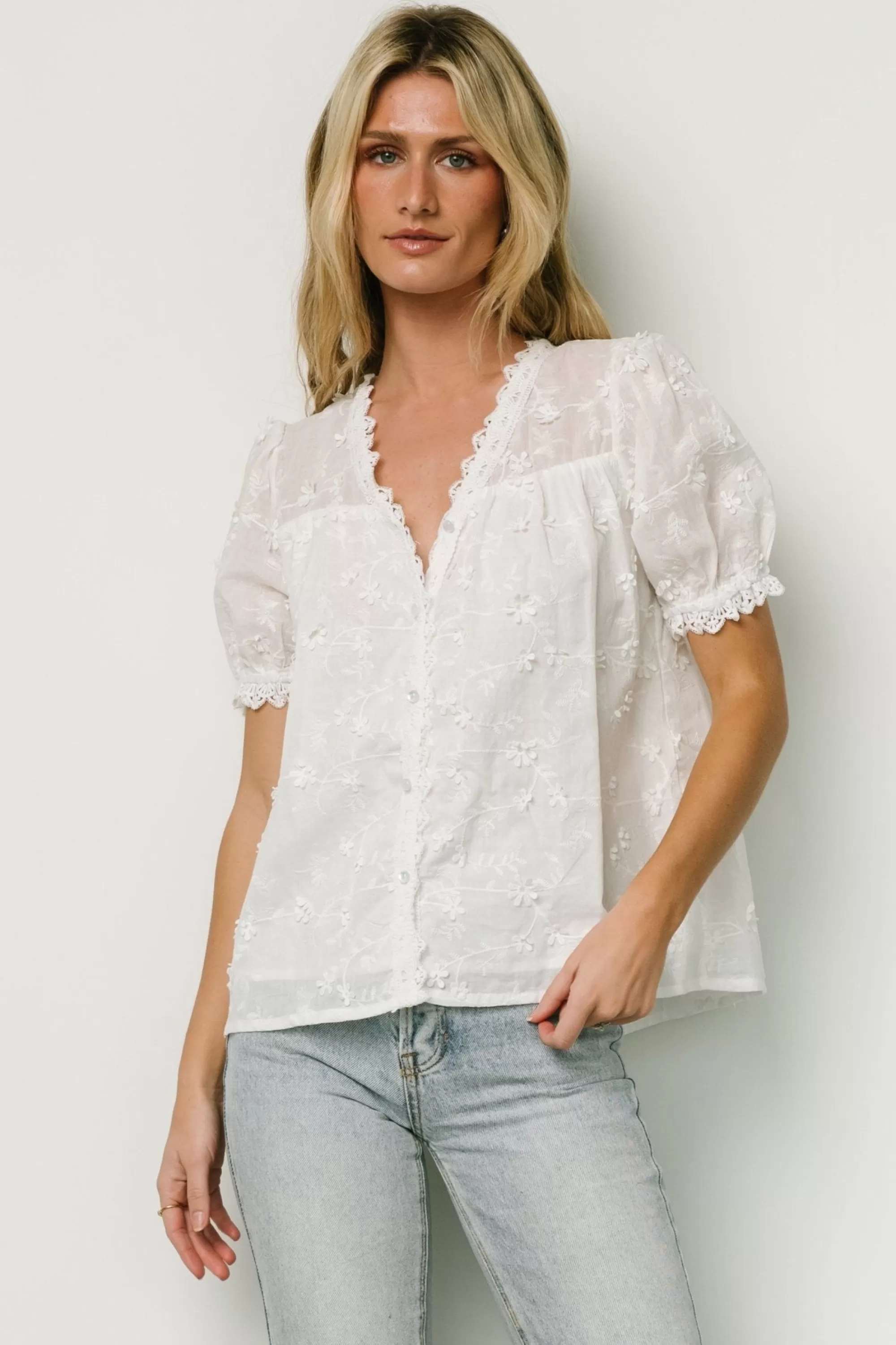 Baltic Born blouses + shirts | EXTENDED SIZING | Pauline Embossed Top | Off White