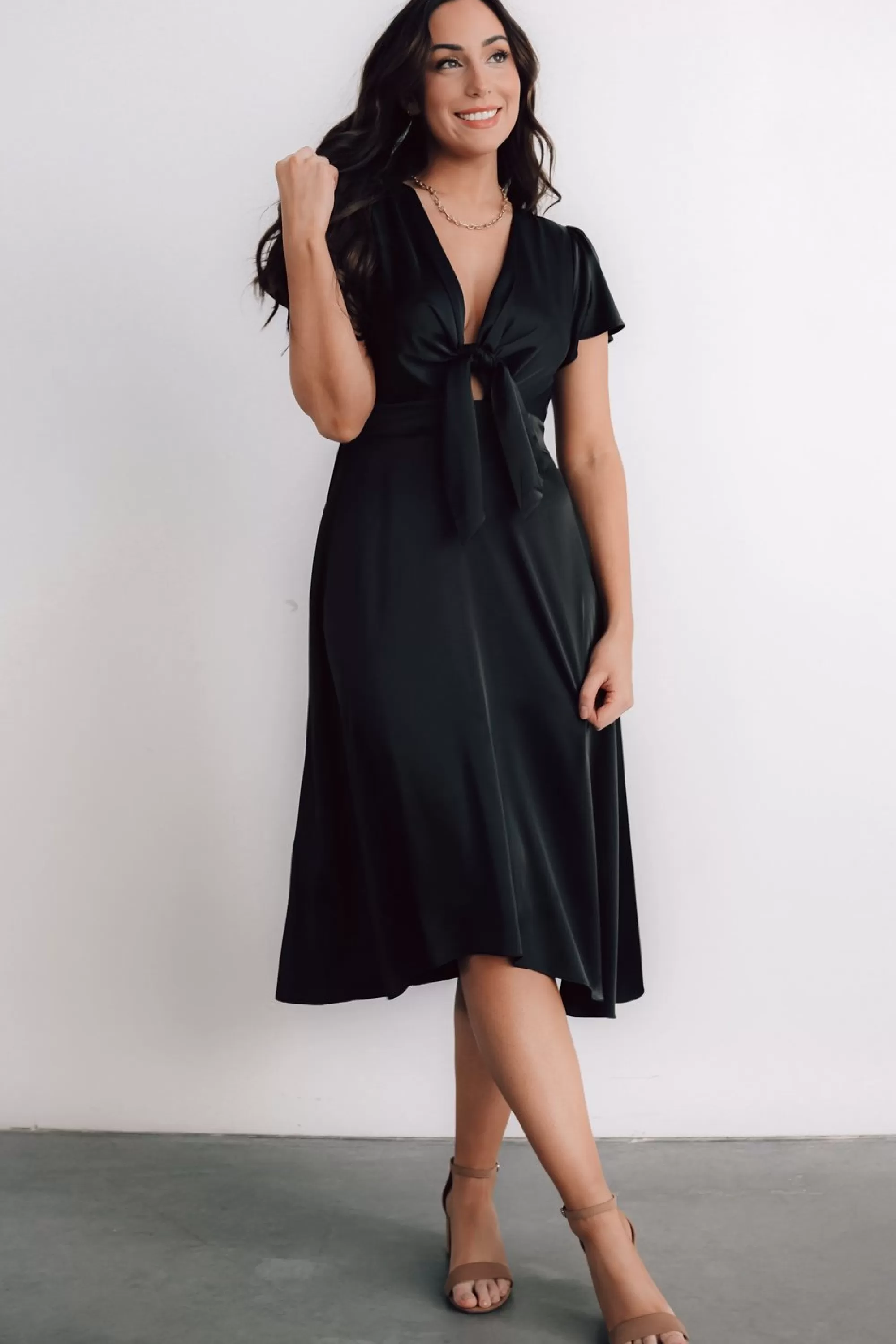 Baltic Born SALE | Poppy Satin Midi Dress | Black