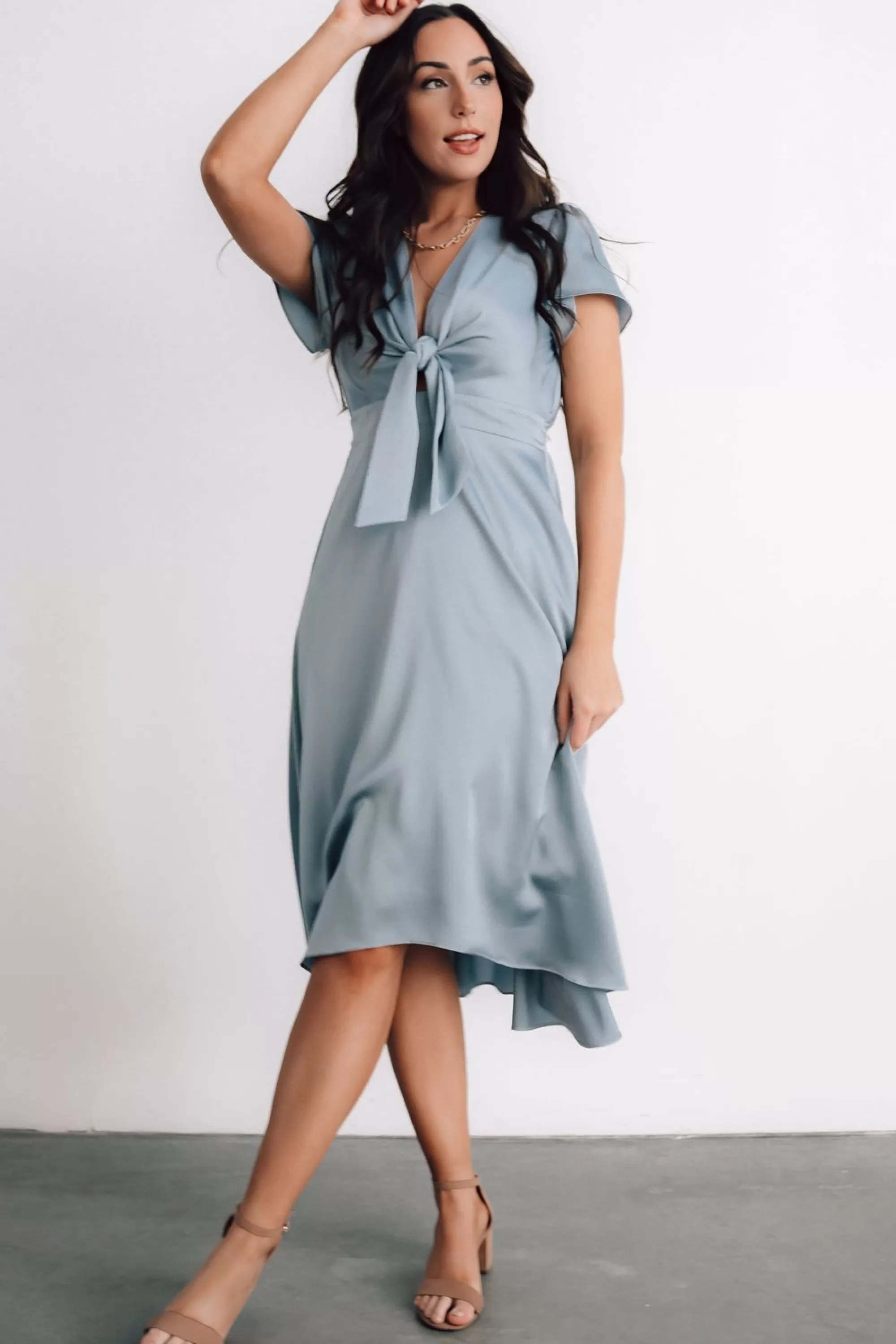 Baltic Born SALE | Poppy Satin Midi Dress | Light Blue