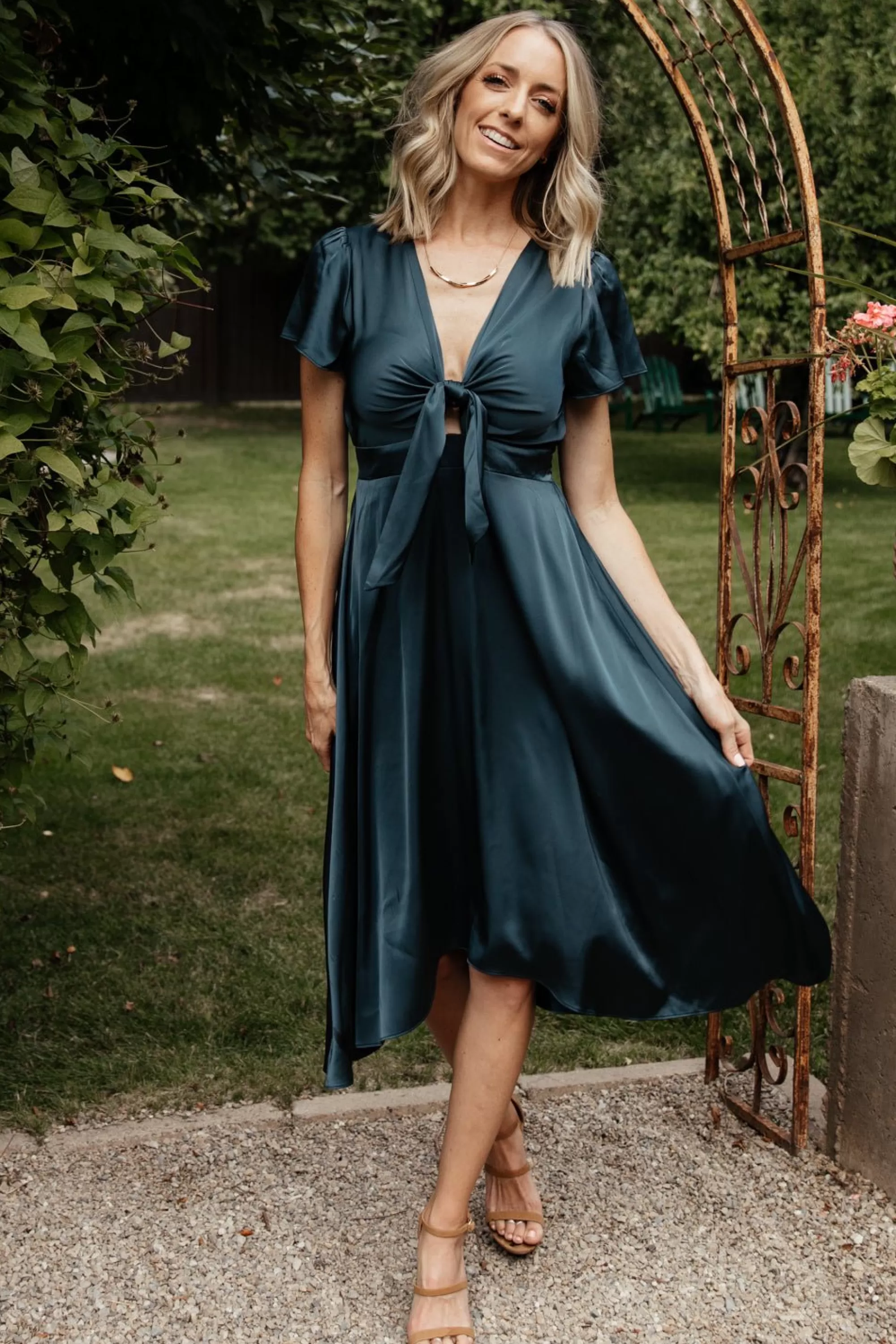 Baltic Born SALE | Poppy Satin Midi Dress | Midnight Blue