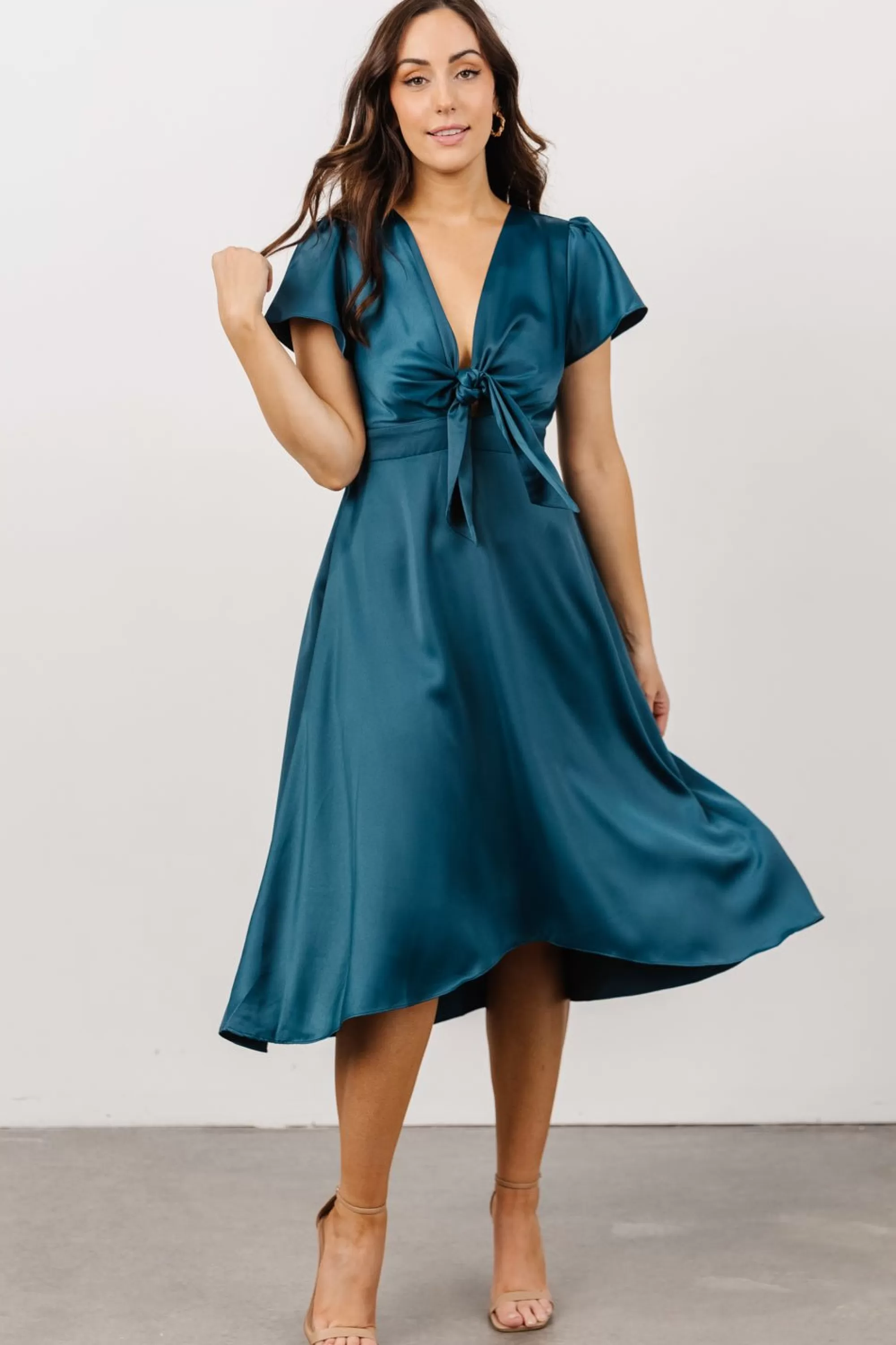 Baltic Born SALE | Poppy Satin Midi Dress | Persian Blue