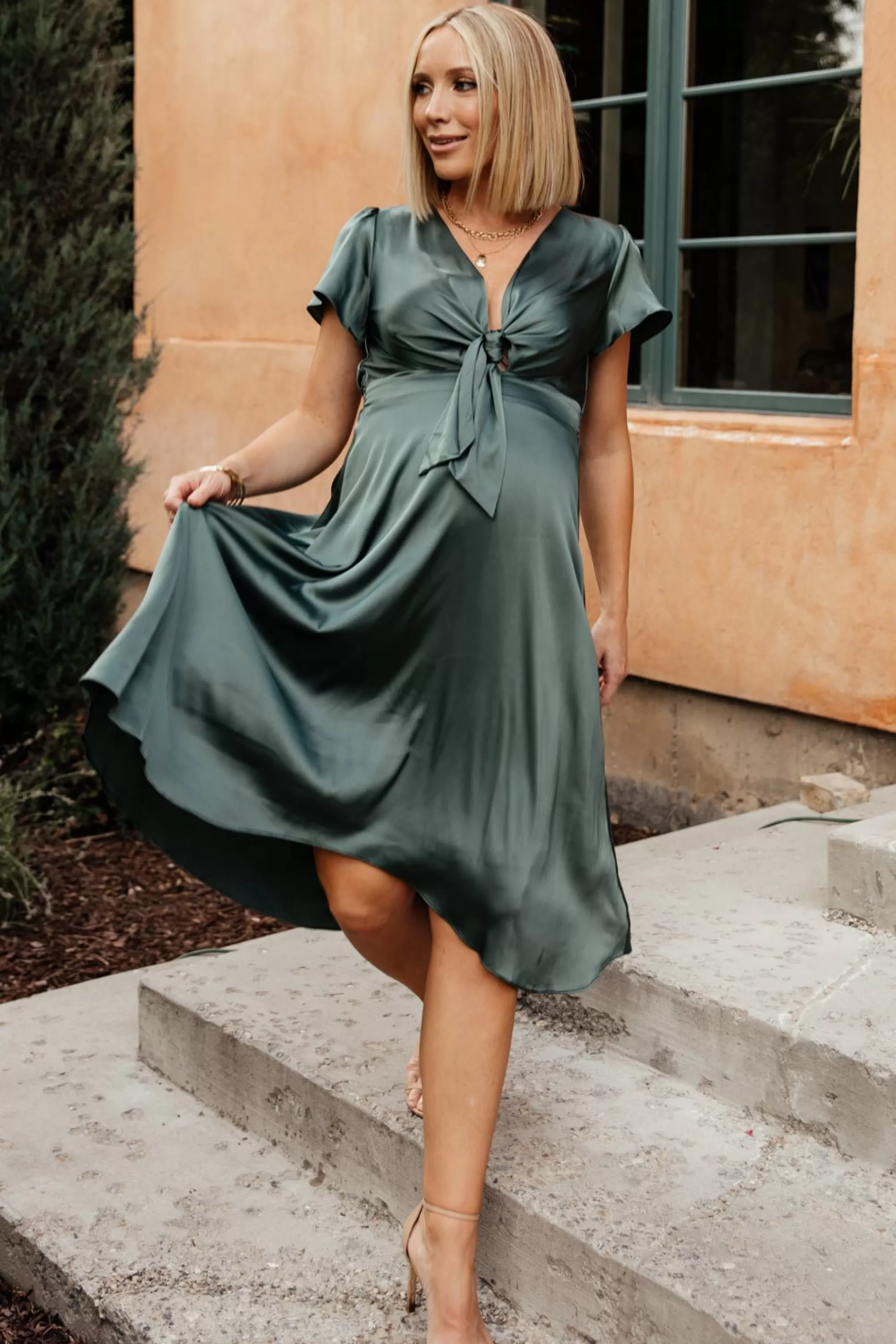 Baltic Born SALE | Poppy Satin Midi Dress | Winter Green