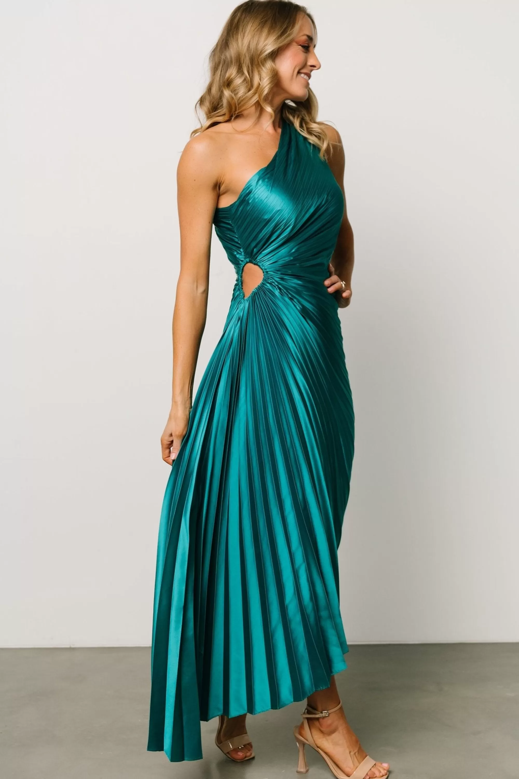 Baltic Born maxi dresses | midi dresses | Presley One Shoulder Pleated Dress | Green