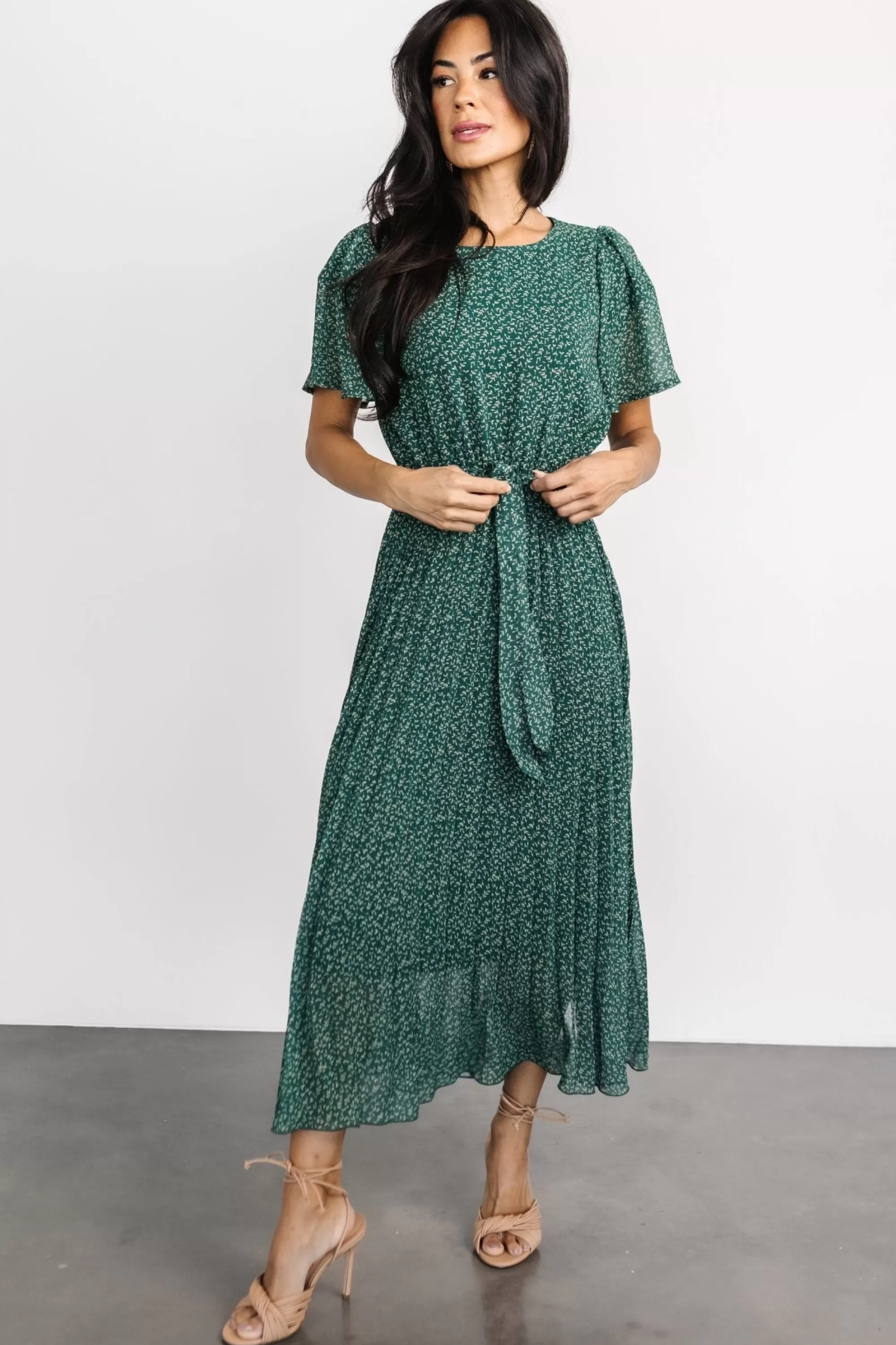 Baltic Born midi dresses | Prim Pleated Dress | Green Print