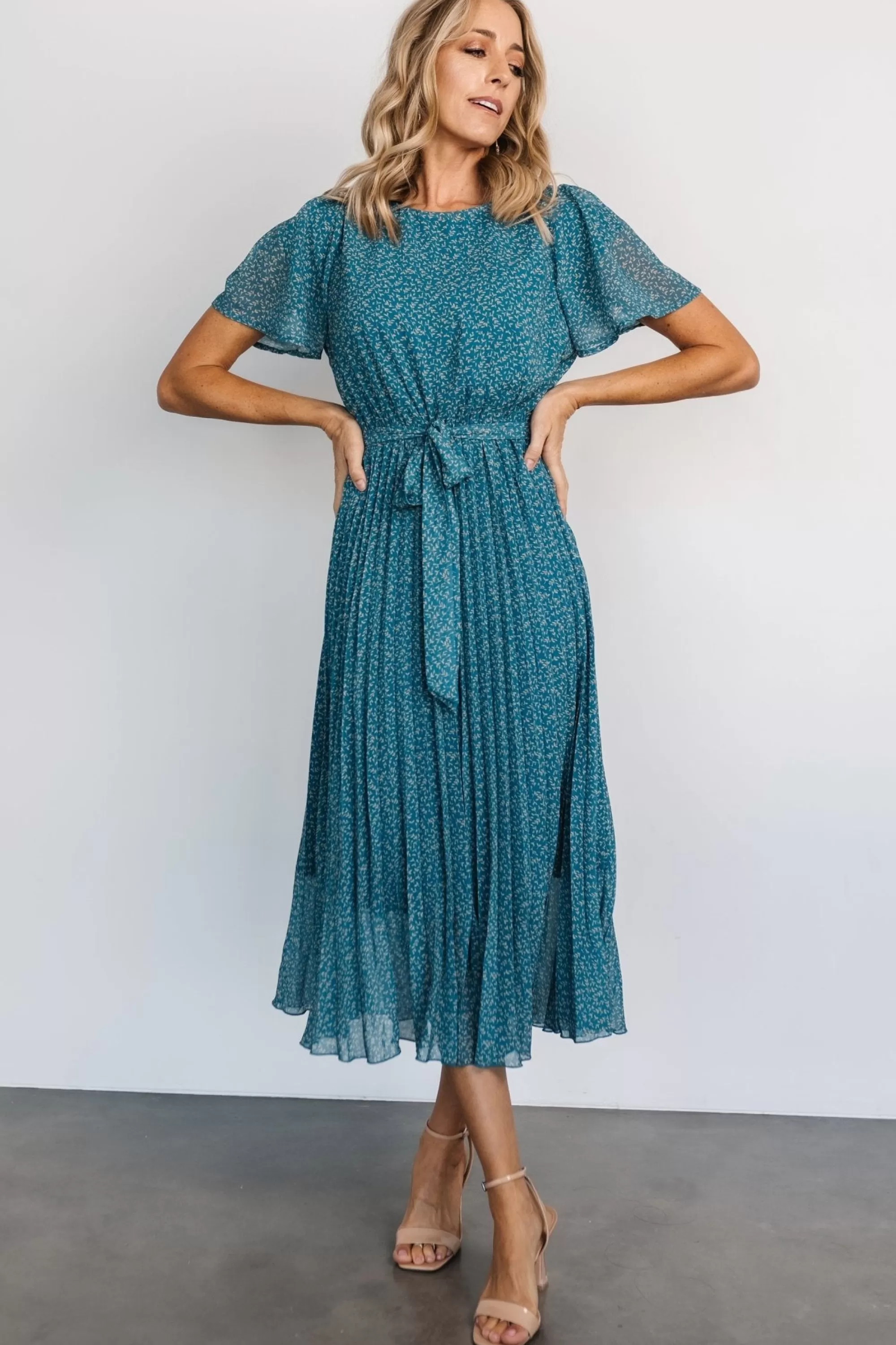 Baltic Born midi dresses | Prim Pleated Dress | Persian Blue Print