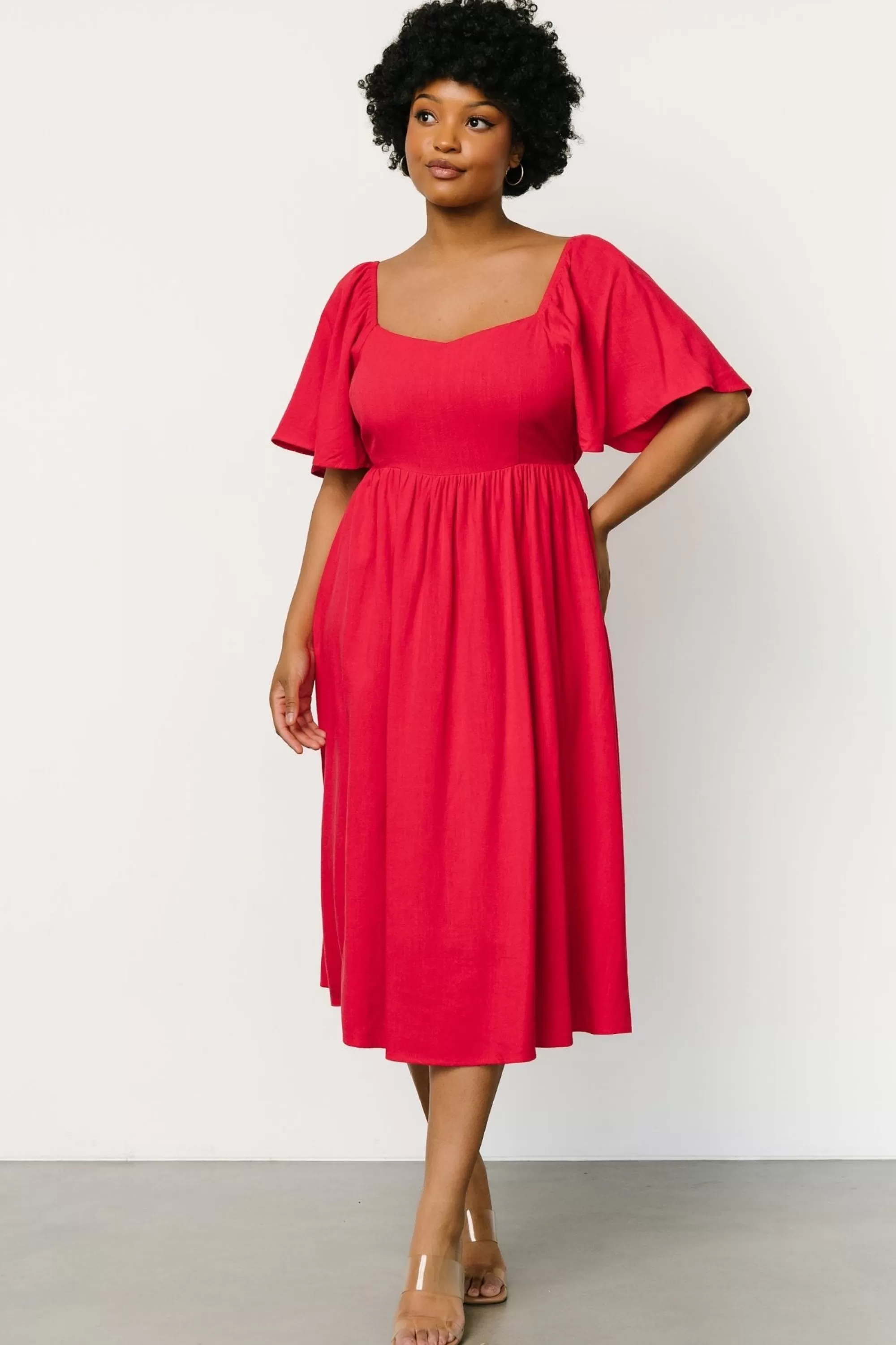 Baltic Born midi dresses | Raquel Back Tie Midi Dress | Red