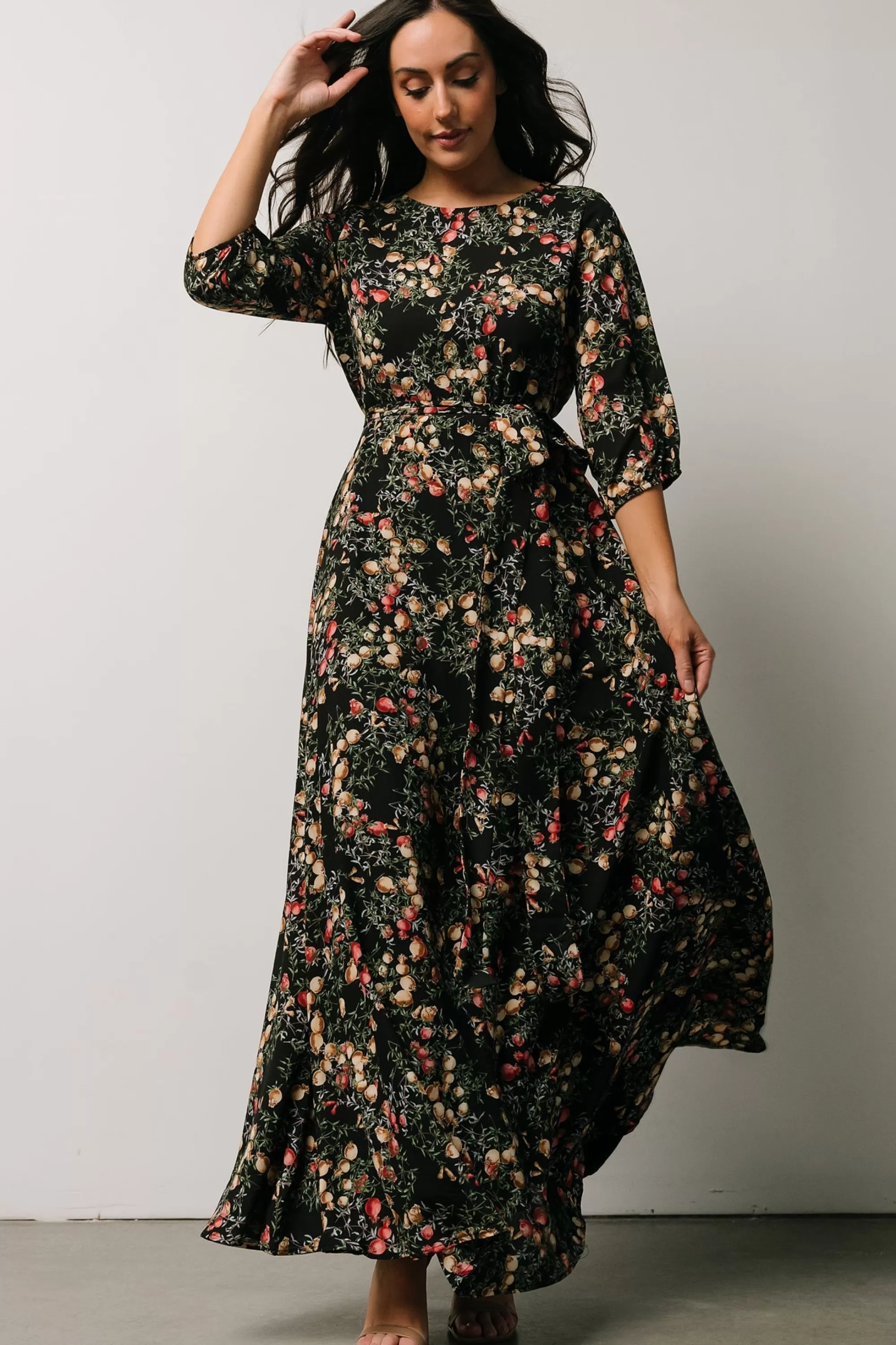 Baltic Born DRESSES | maxi dresses | Rebecca Maxi Dress | Black Pomegranate Print