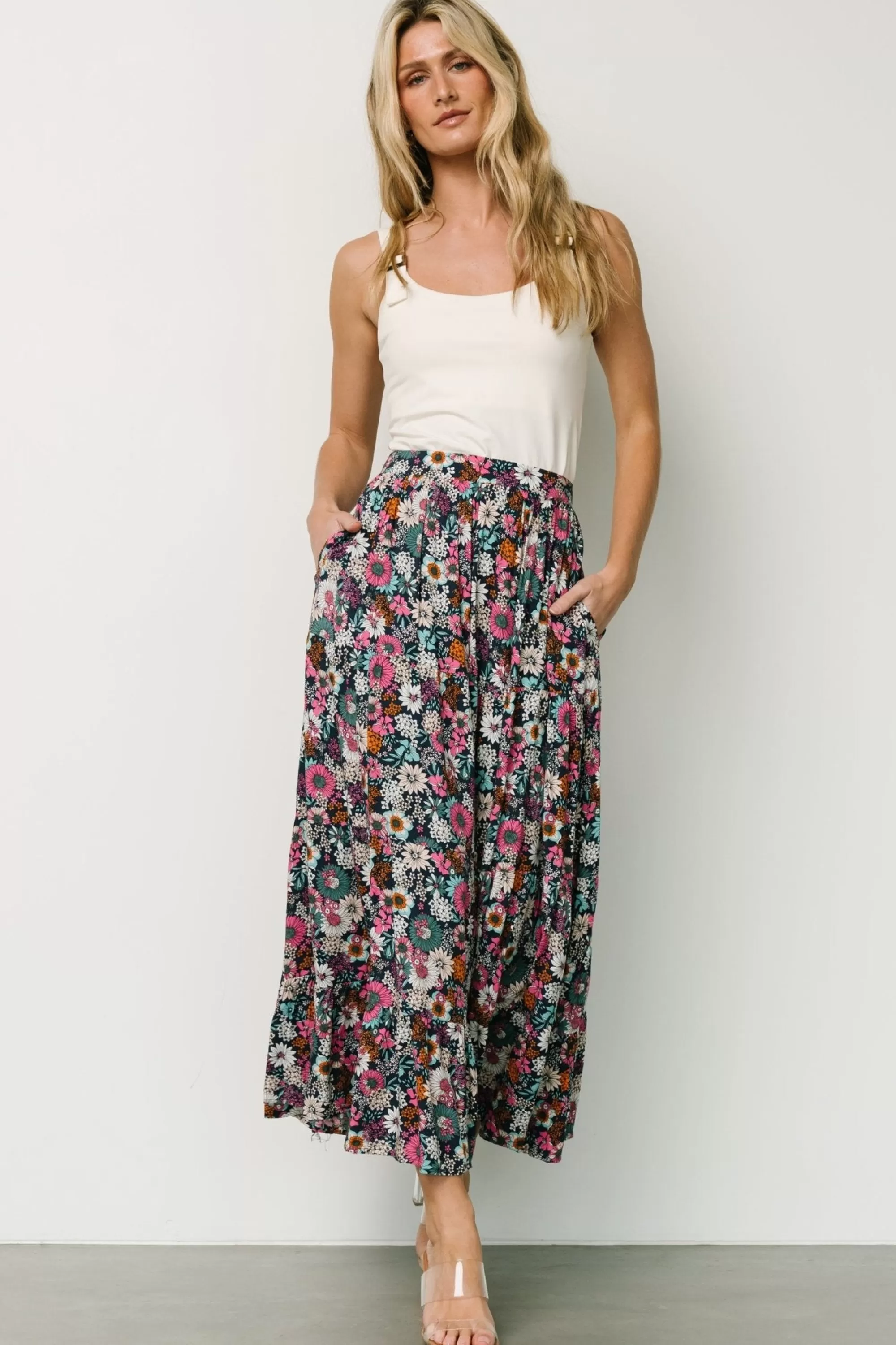 Baltic Born skirts | Reilly Maxi Skirt | Navy Flower Print