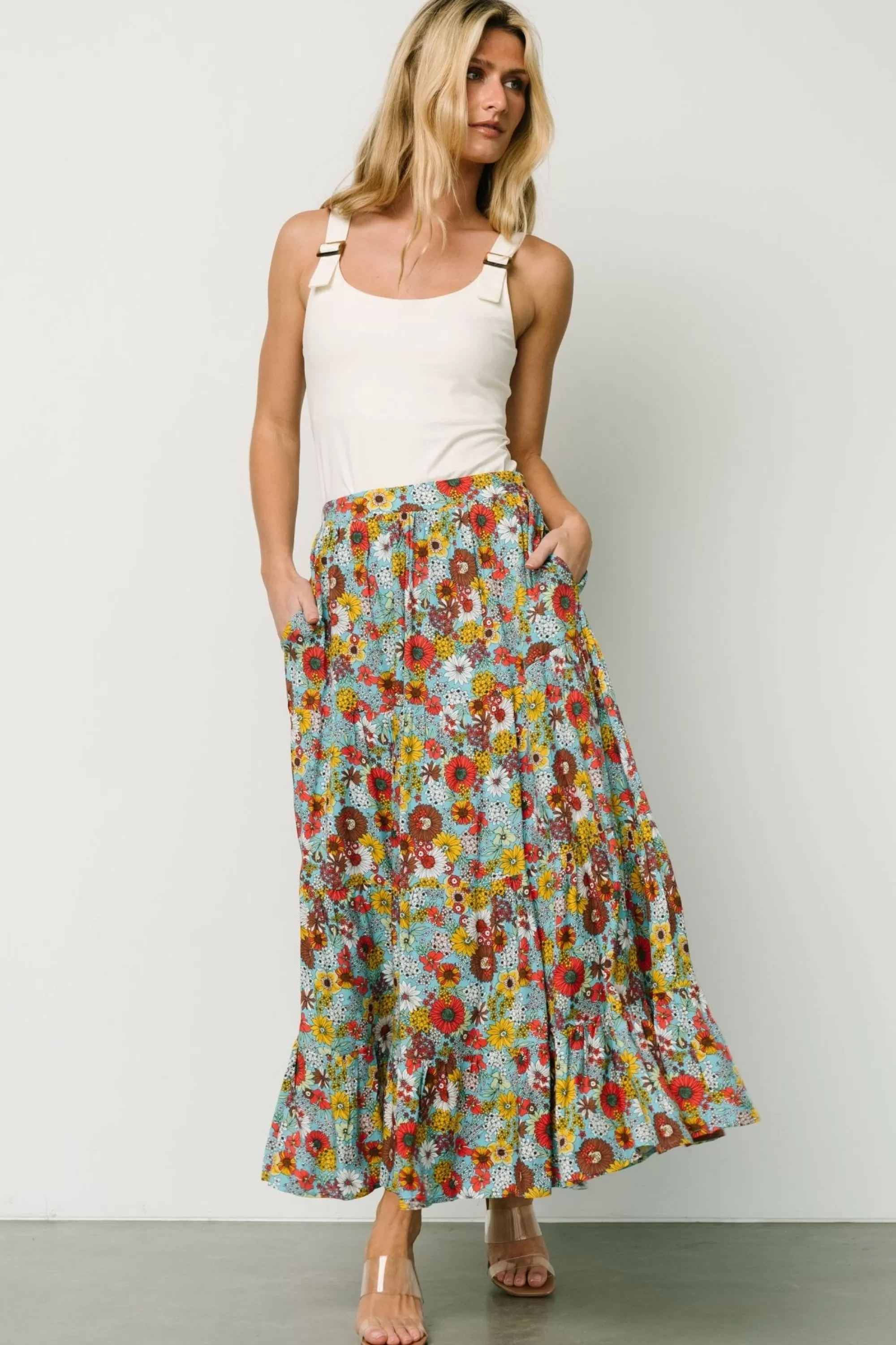 Baltic Born skirts | Reilly Maxi Skirt | Teal Flower Print