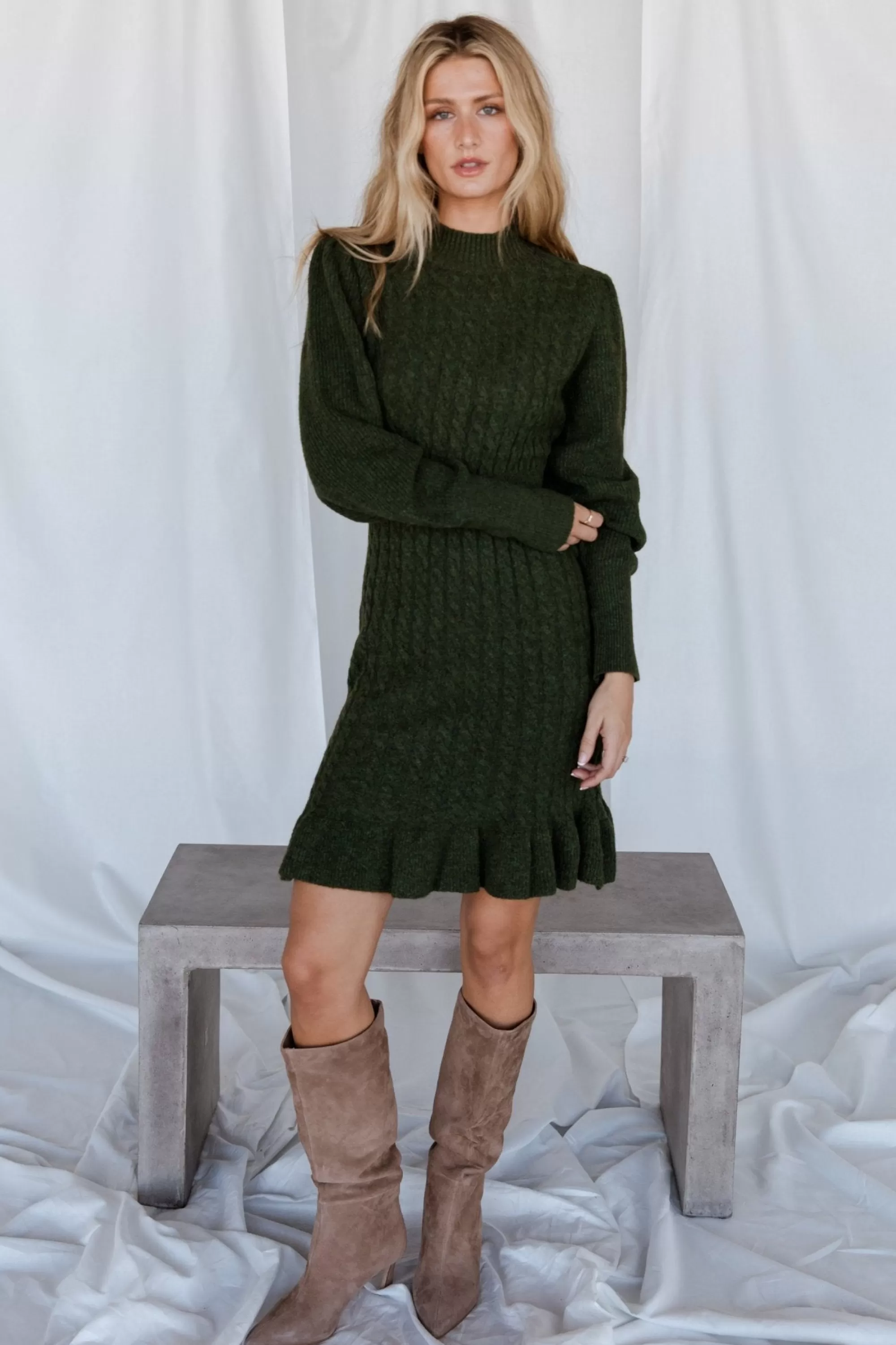 Baltic Born sweaters | Rhonda Sweater Dress | Deep Olive