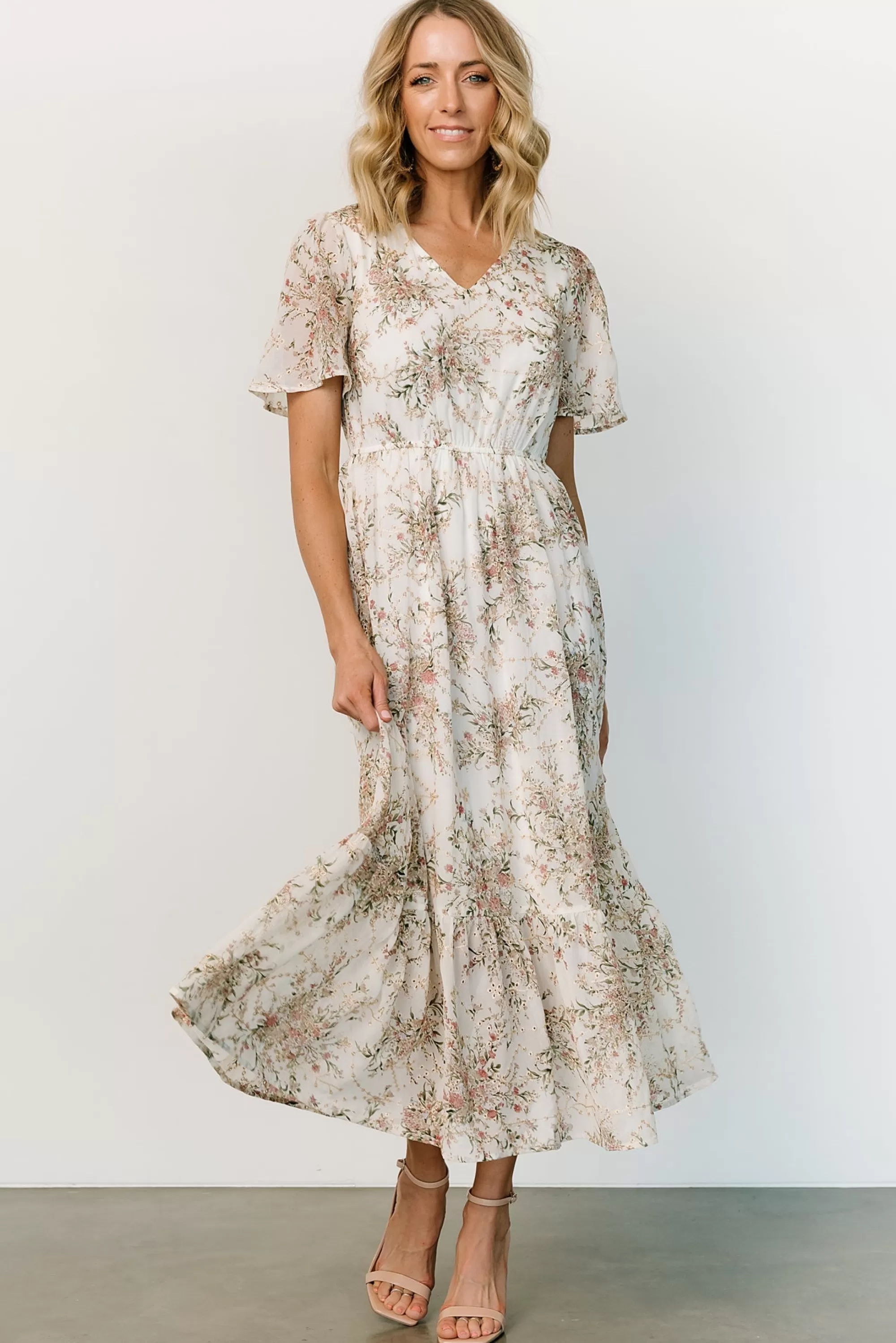 Baltic Born SALE | Roanoke Embossed Midi Dress | White Floral