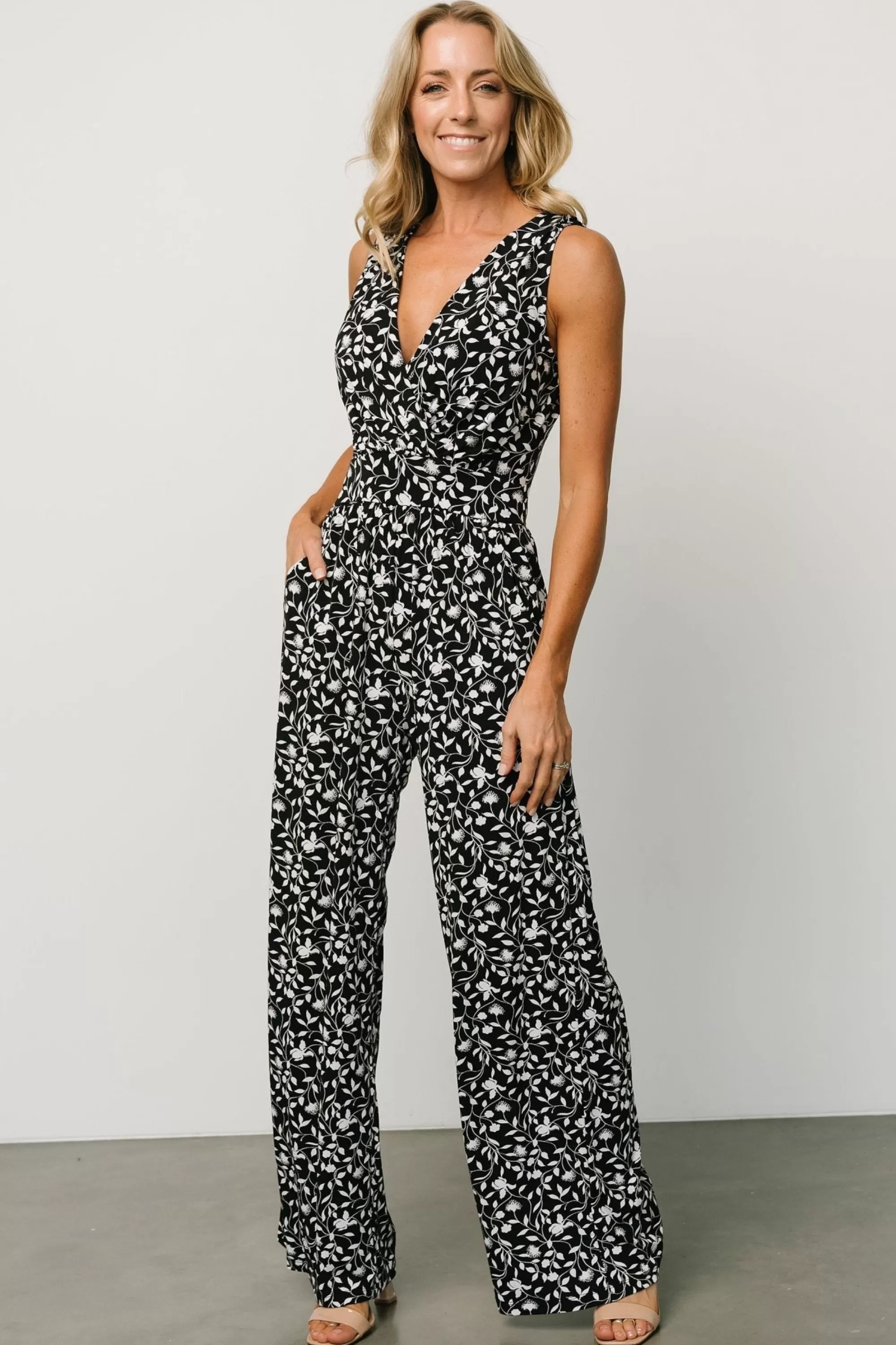 Baltic Born JUMPSUITS + ROMPERS | Rudie Sleeveless Jumpsuit | Black + White Floral