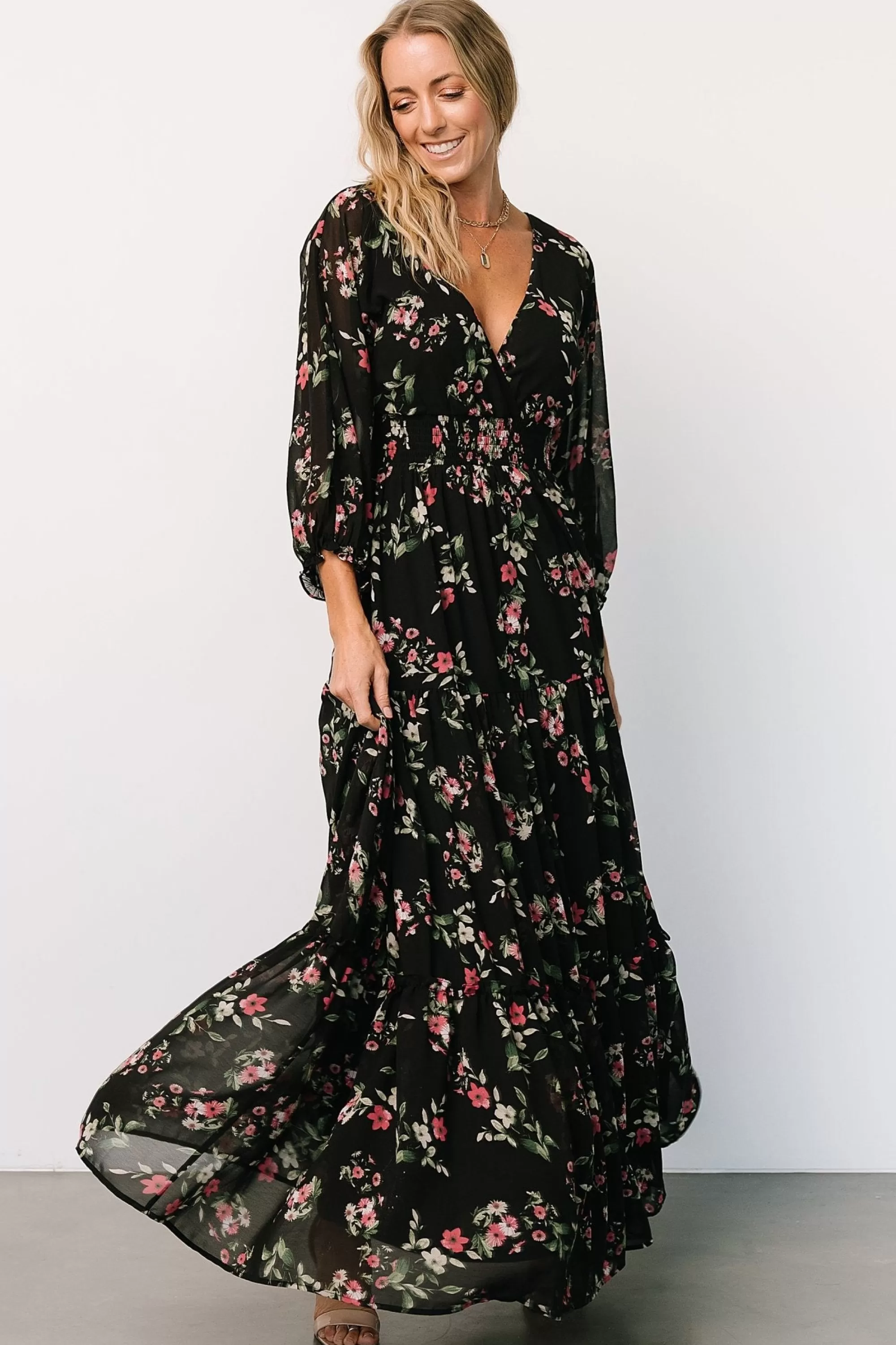 Baltic Born maxi dresses | bump friendly | Sawyer Tiered Maxi Dress | Black + Berry