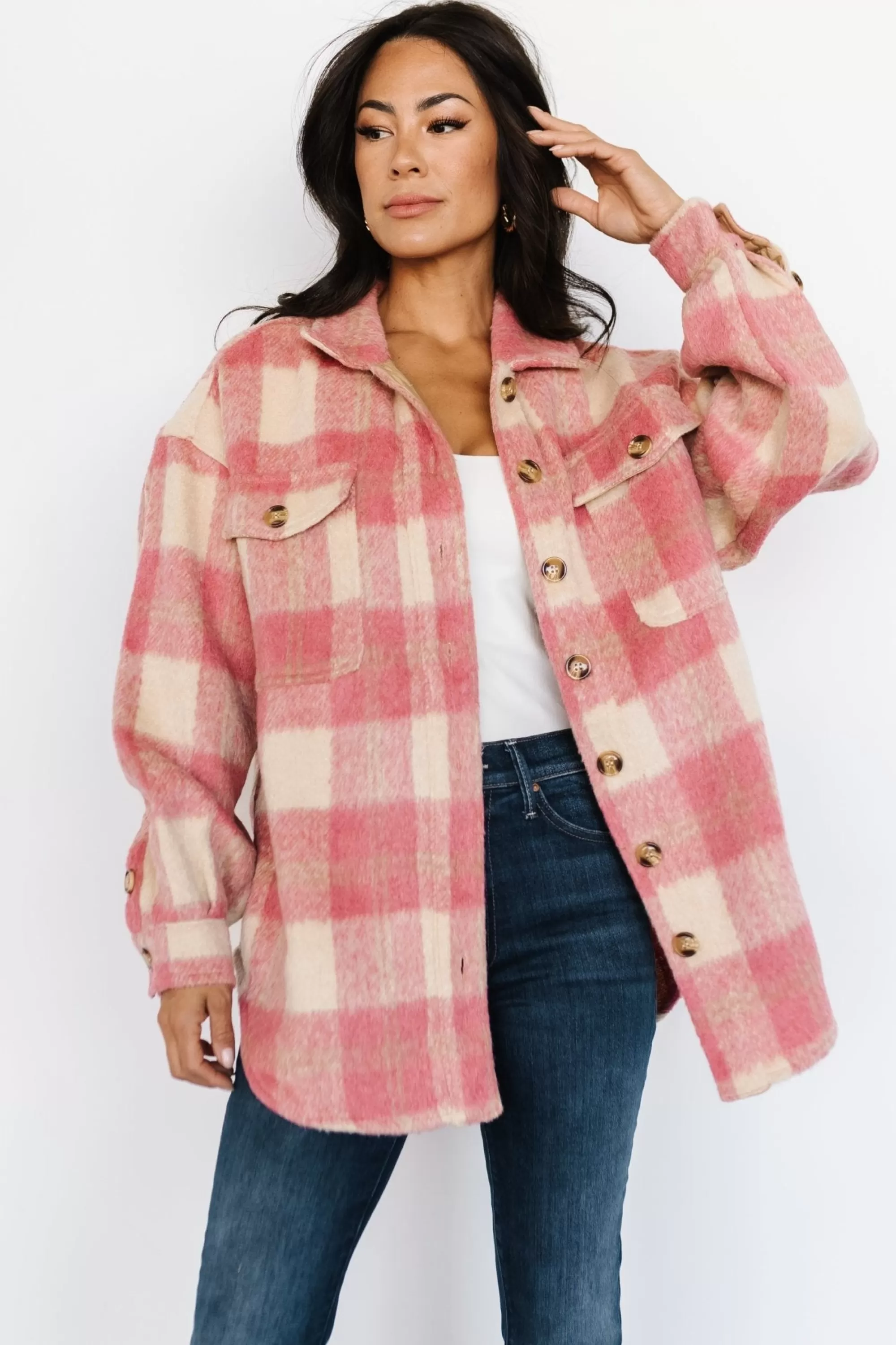 Baltic Born outerwear | Sharon Plaid Shacket | Pink + Sand