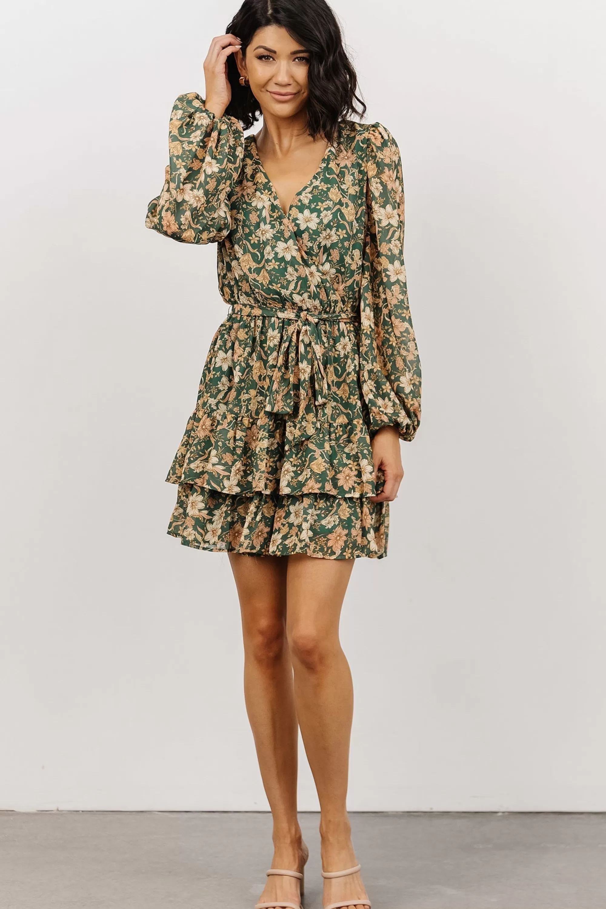 Baltic Born WINTER ESSENTIALS | Shirley Ruffle Mini Dress | Green Floral