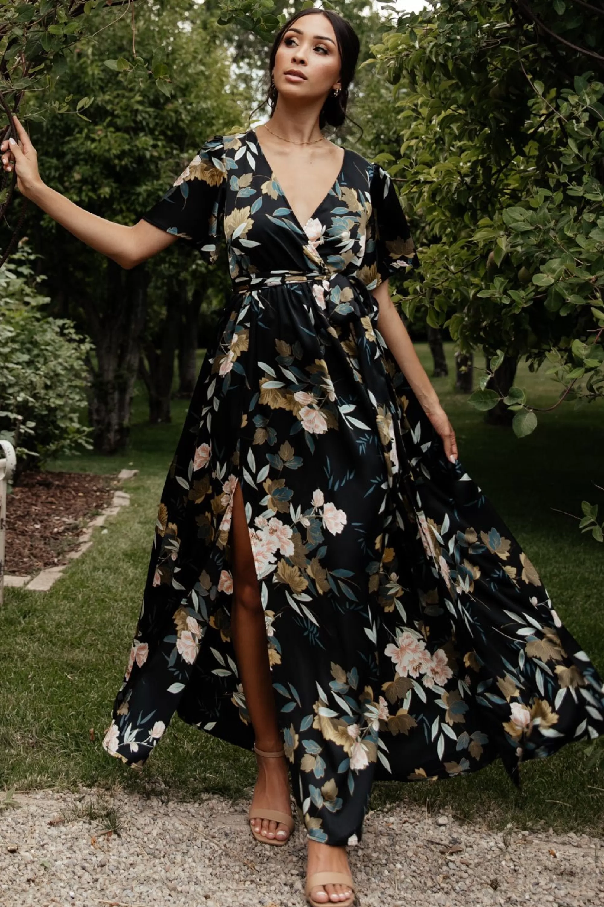 Baltic Born maxi dresses | WEDDING SUITE | Sicily Satin Maxi Dress | Black Floral