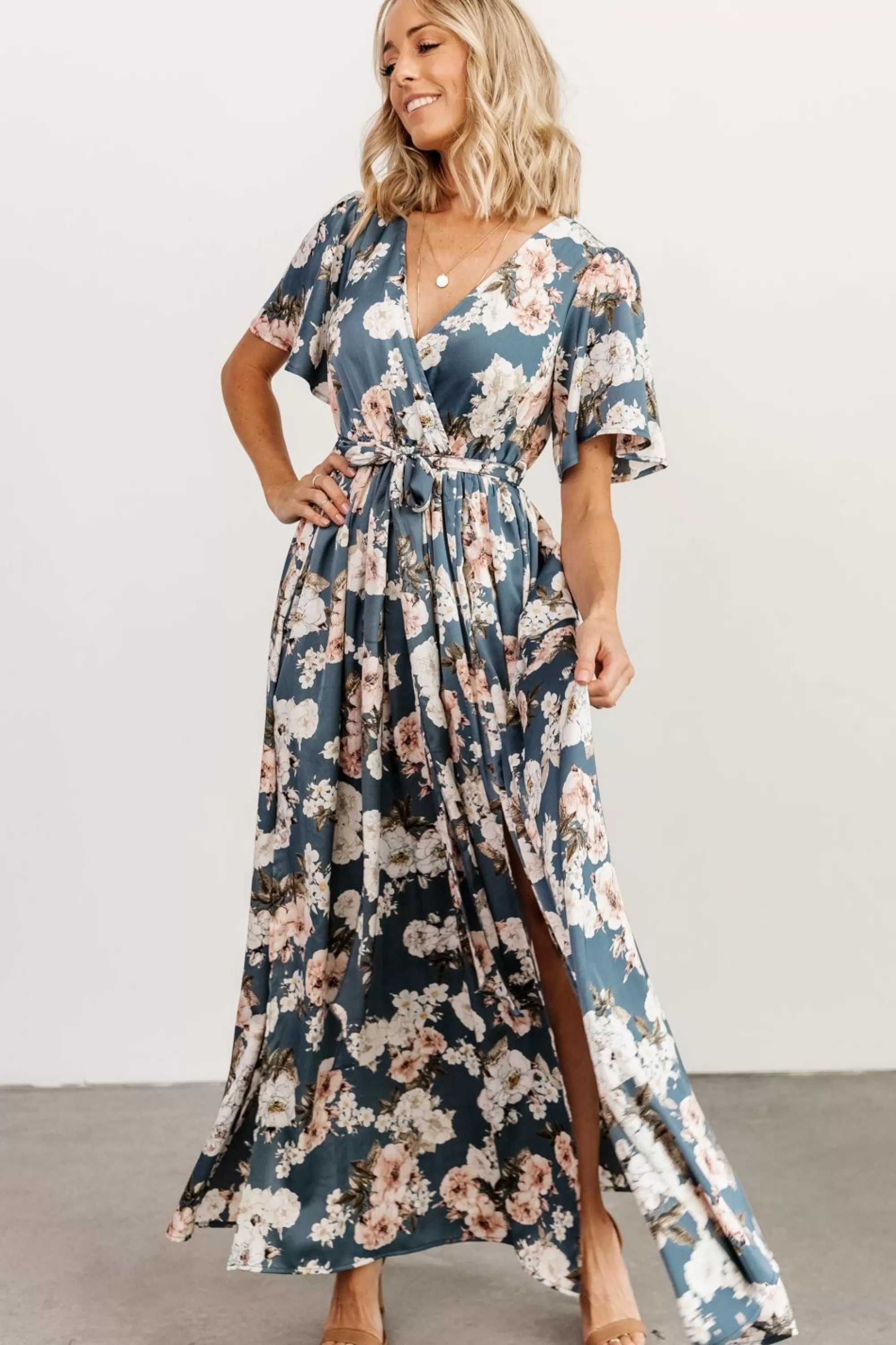 Baltic Born maxi dresses | WEDDING SUITE | Sicily Satin Maxi Dress | Blue Floral