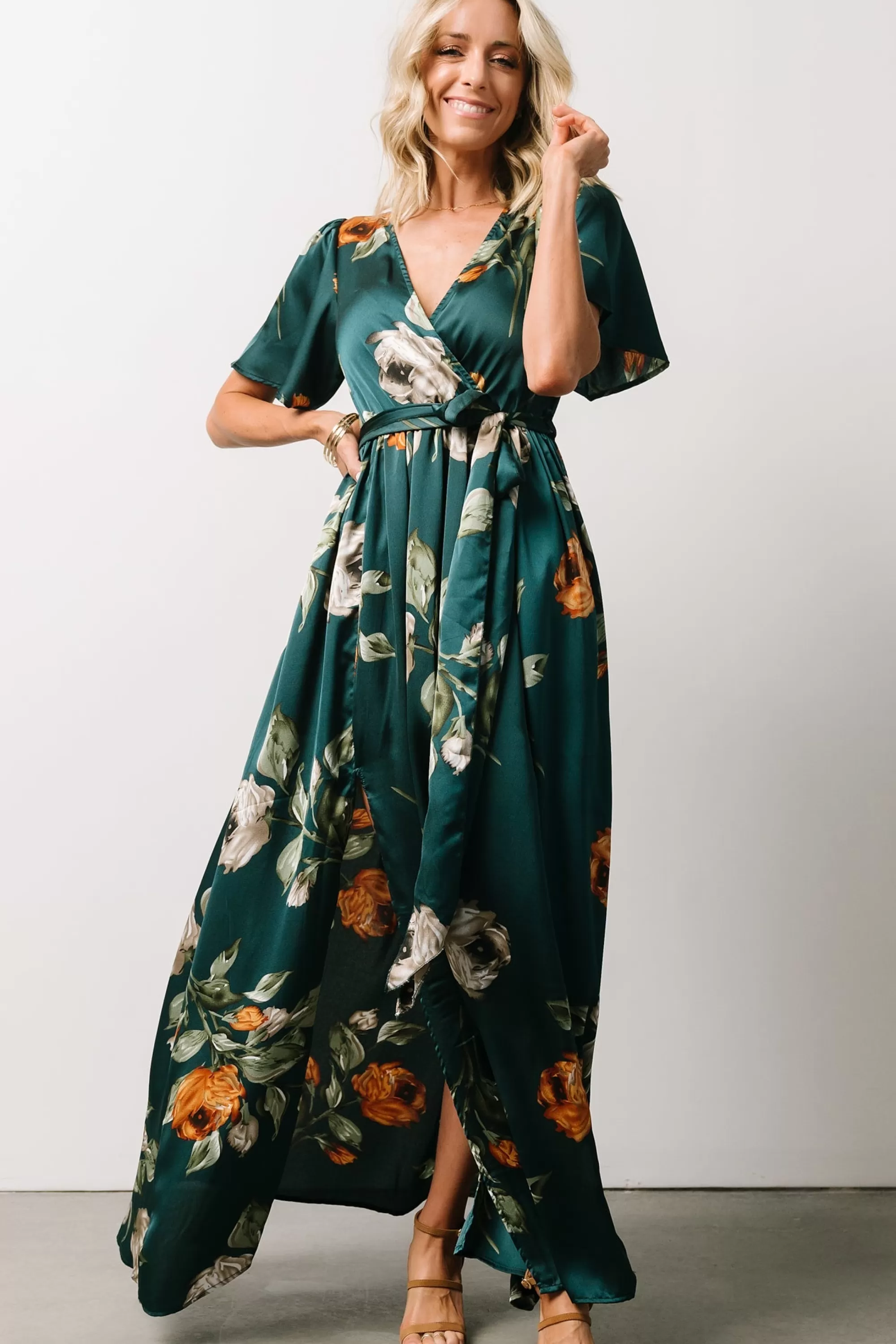 Baltic Born maxi dresses | WEDDING SUITE | Sicily Satin Maxi Dress | Deep Topaz Floral