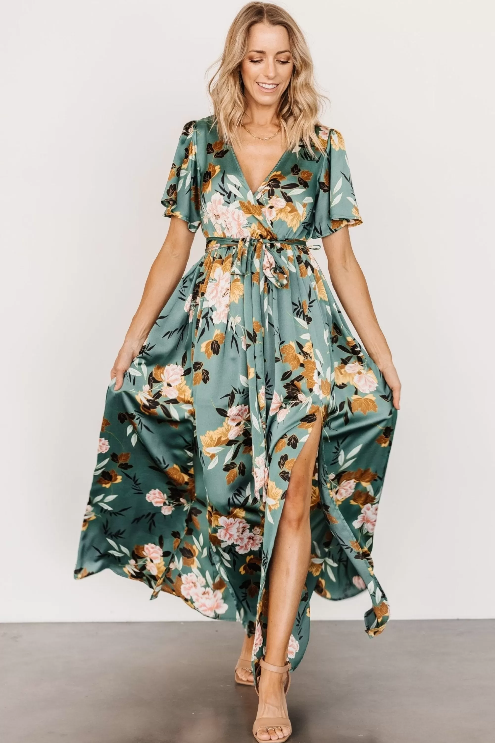 Baltic Born maxi dresses | WEDDING SUITE | Sicily Satin Maxi Dress | Eucalyptus Floral