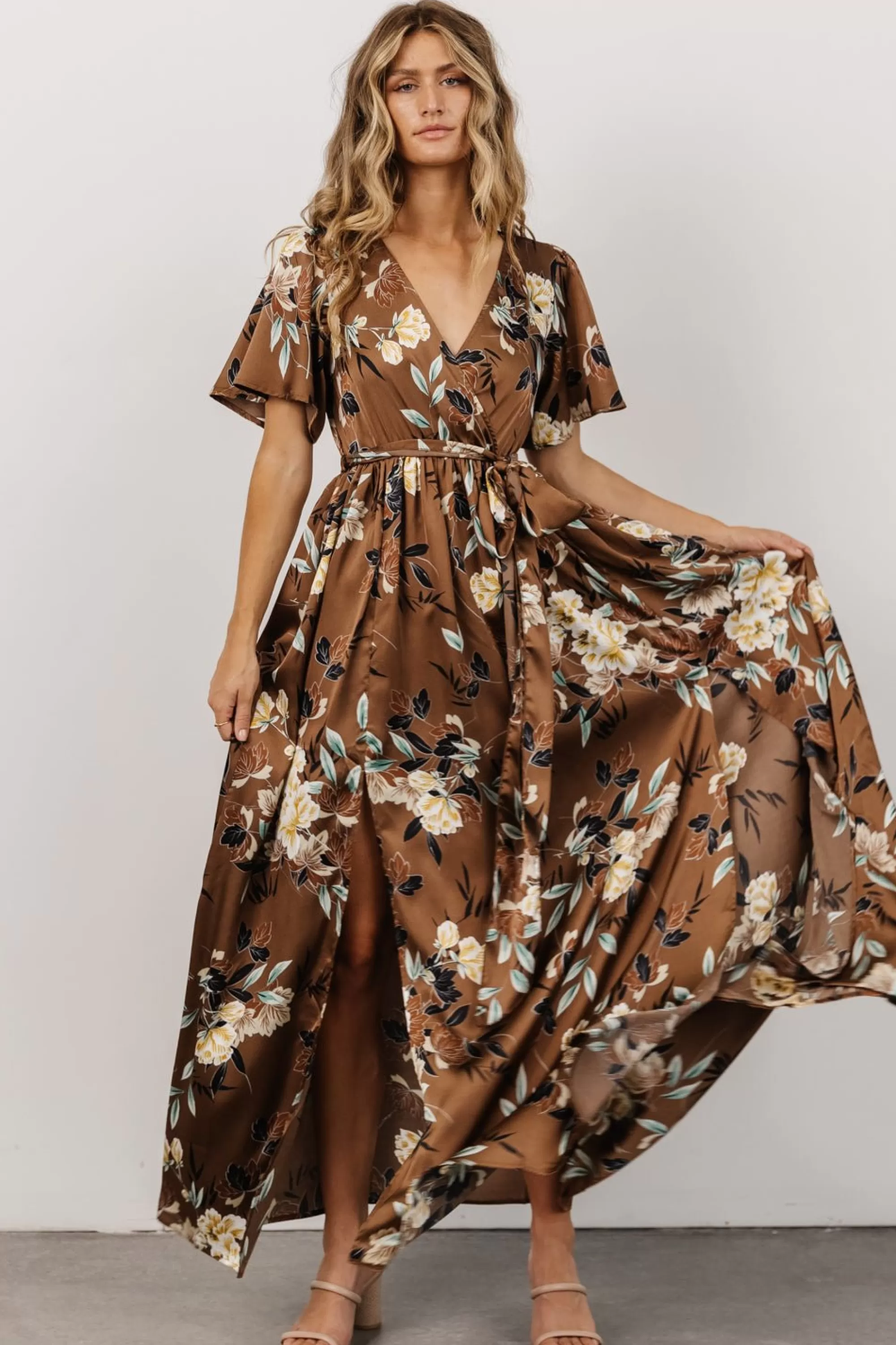 Baltic Born maxi dresses | WEDDING SUITE | Sicily Satin Maxi Dress | Mocha Floral