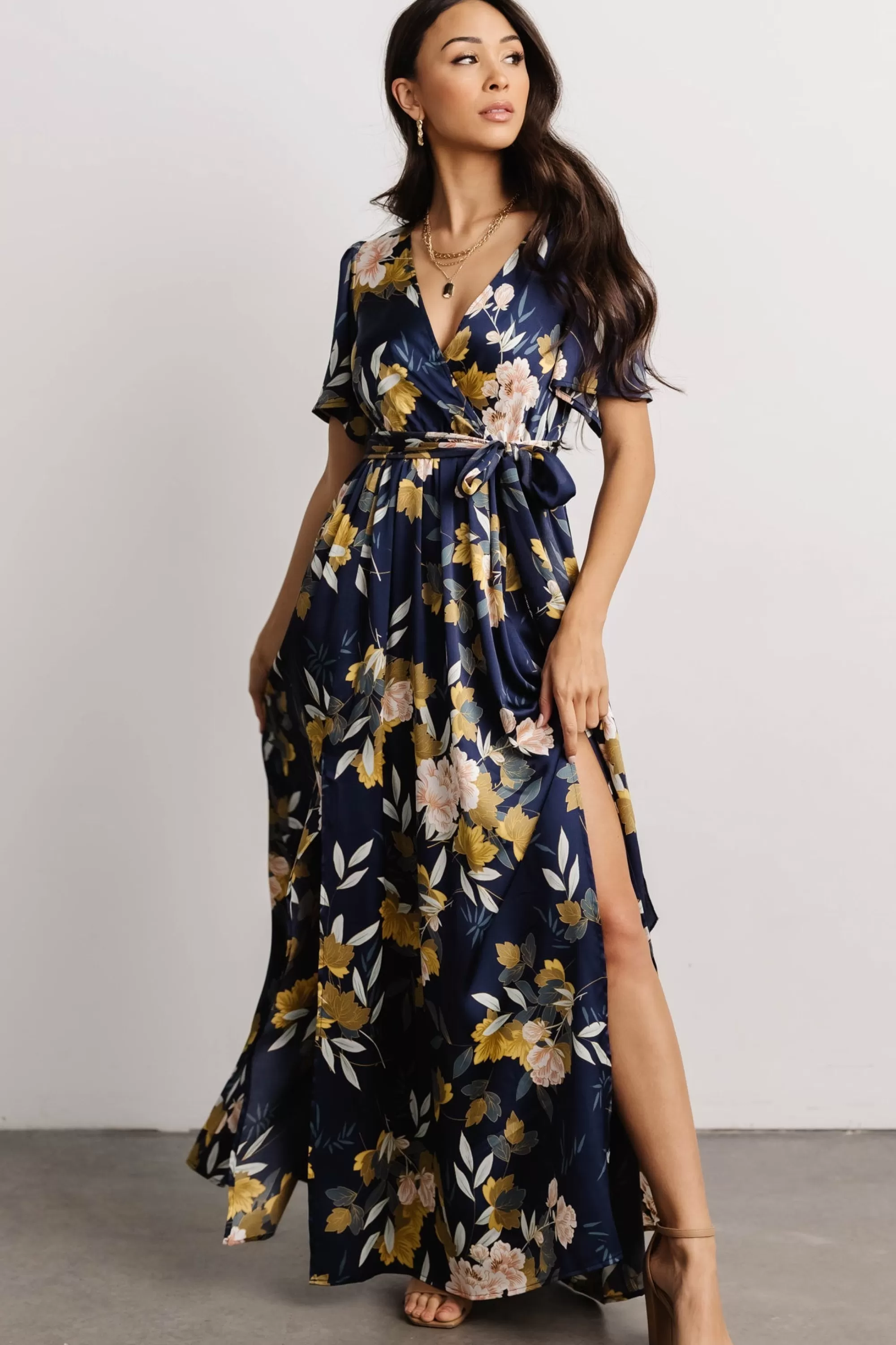 Baltic Born maxi dresses | WEDDING SUITE | Sicily Satin Maxi Dress | Navy Floral