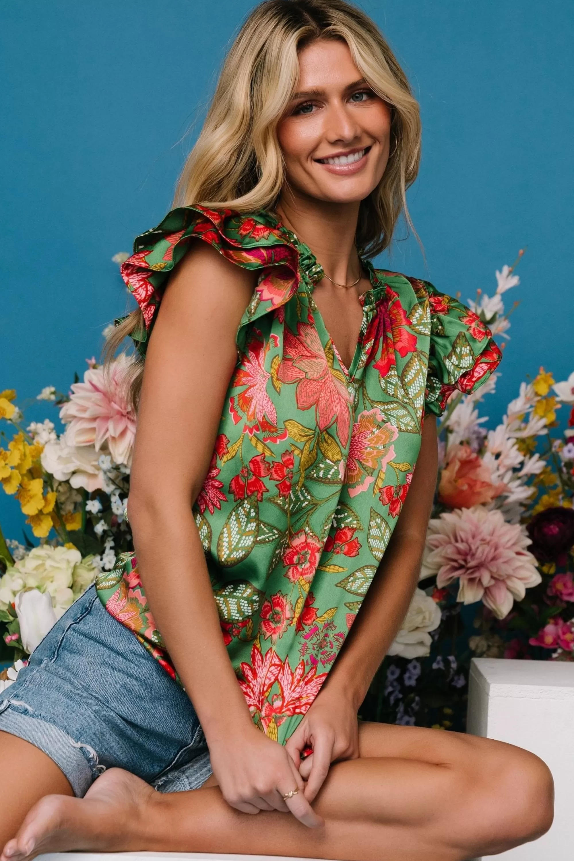 Baltic Born blouses + shirts | Skyler Ruffle Top | Green Multi