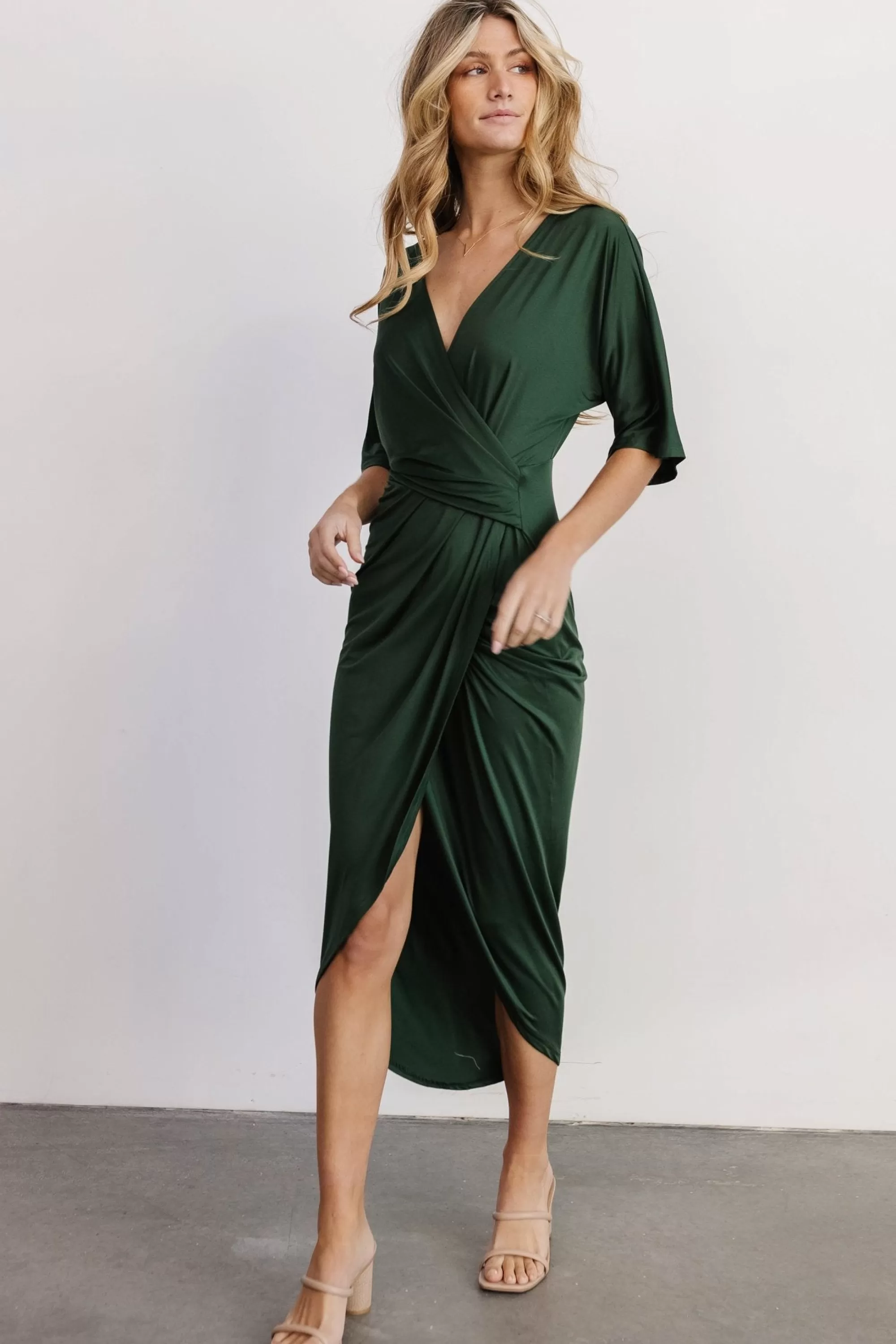 Baltic Born BEST SELLERS | WEDDING SUITE | Solana Ruched Dress | Hunter Green