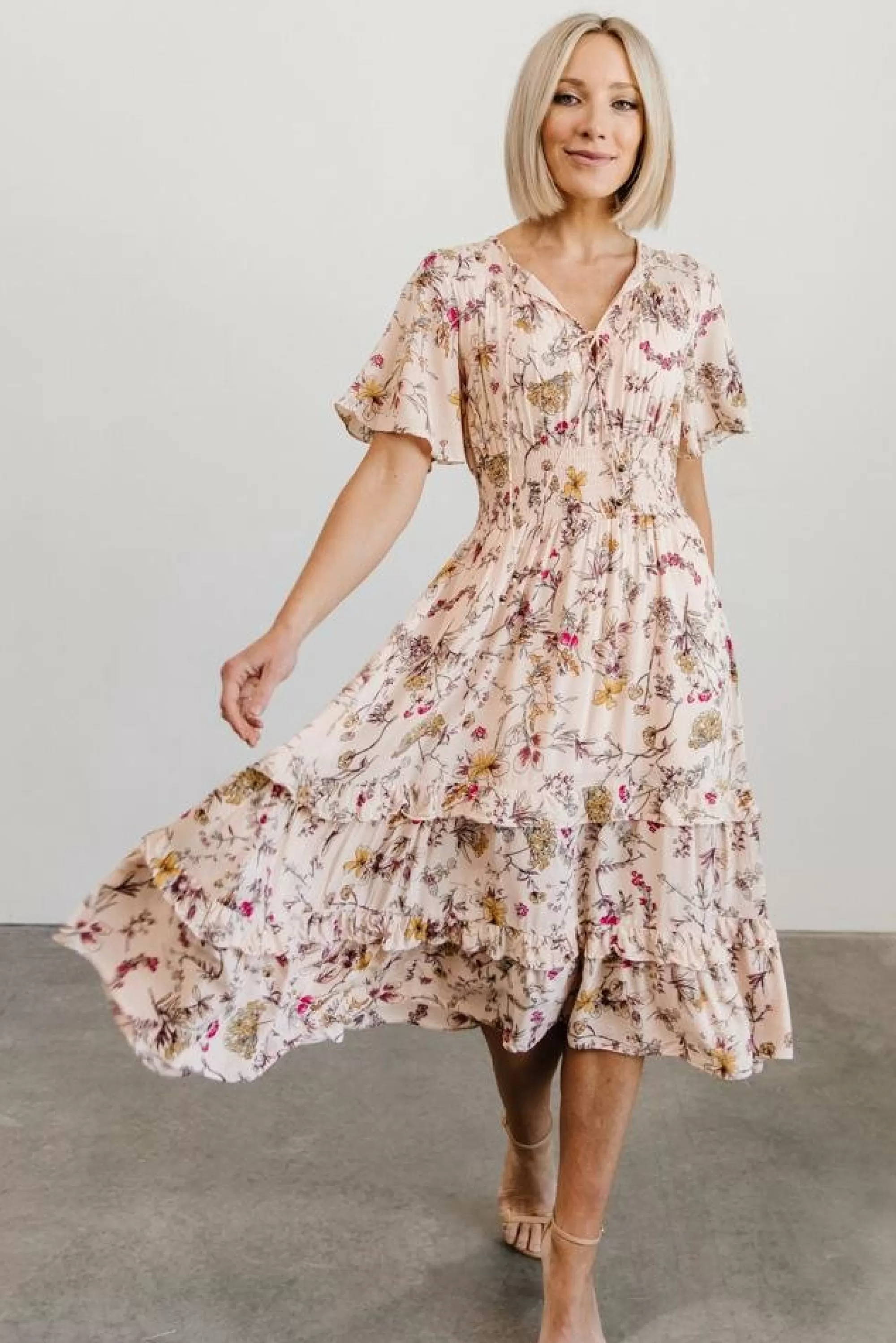 Baltic Born midi dresses | bump friendly | Spell Boho Midi Dress | Blush Floral