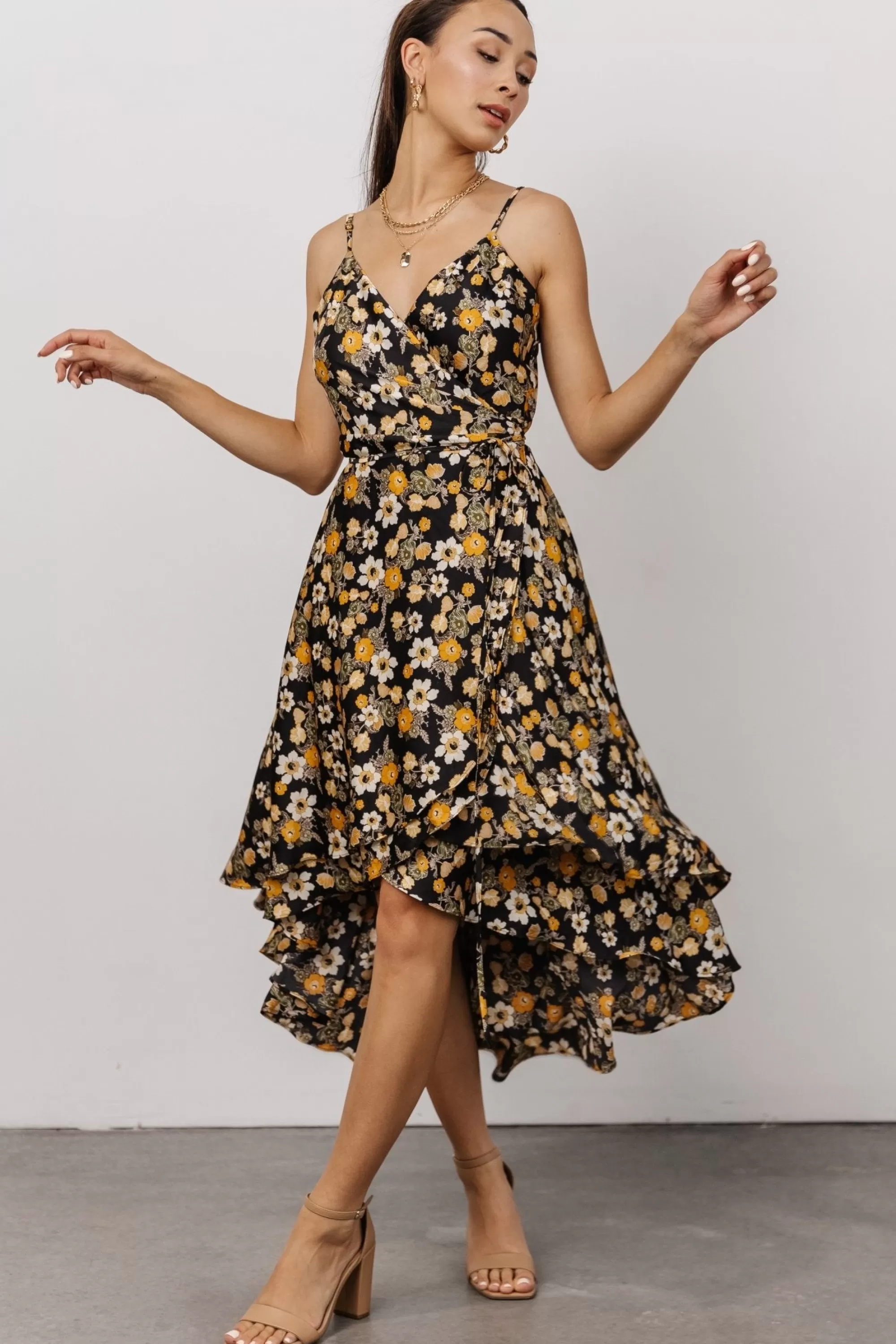 Baltic Born SALE | Steffi Tulip Wrap Dress | Black Floral