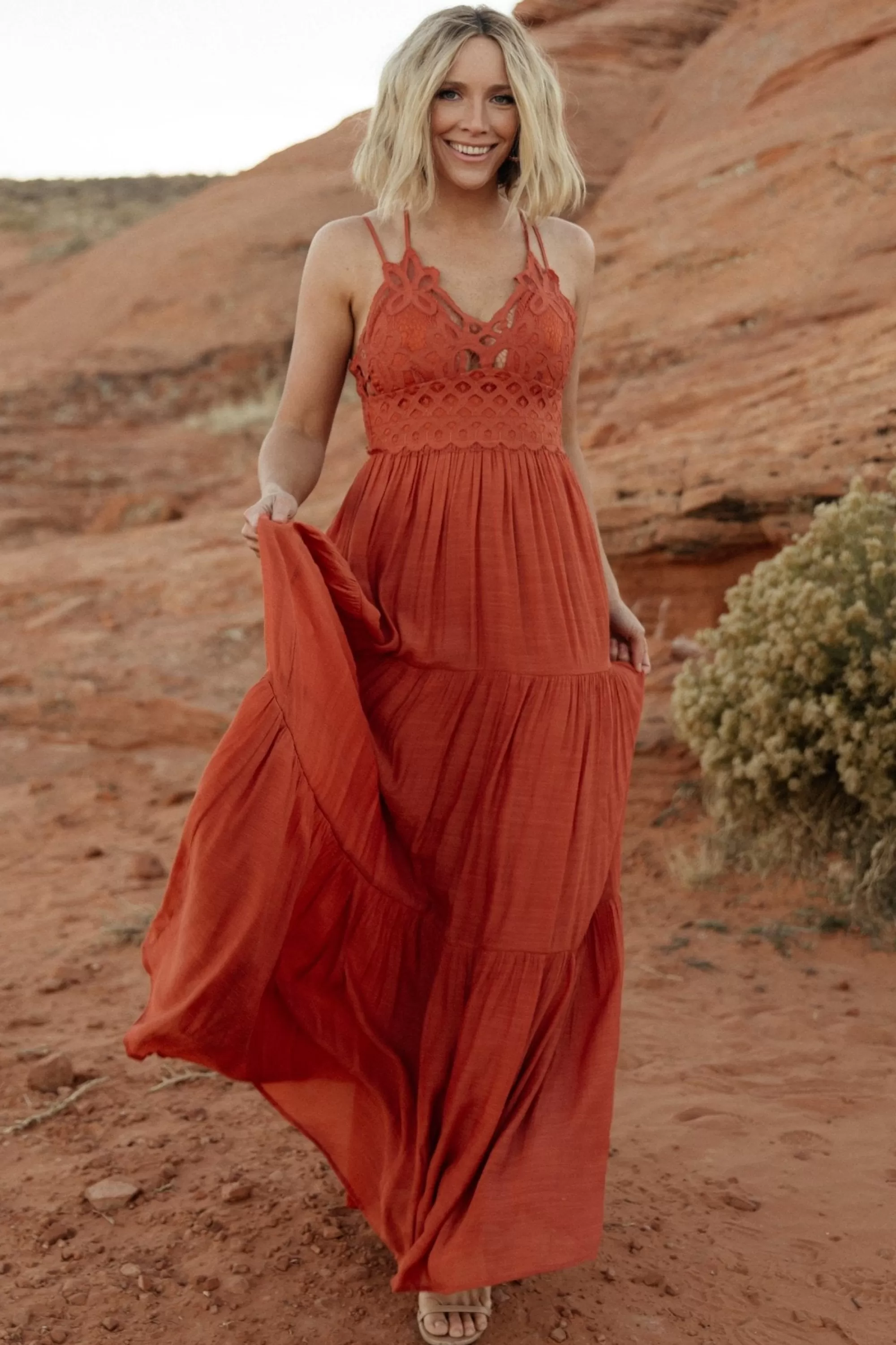 Baltic Born BEST SELLERS | WEDDING SUITE | Summerlin Lace Top Maxi Dress | Rust