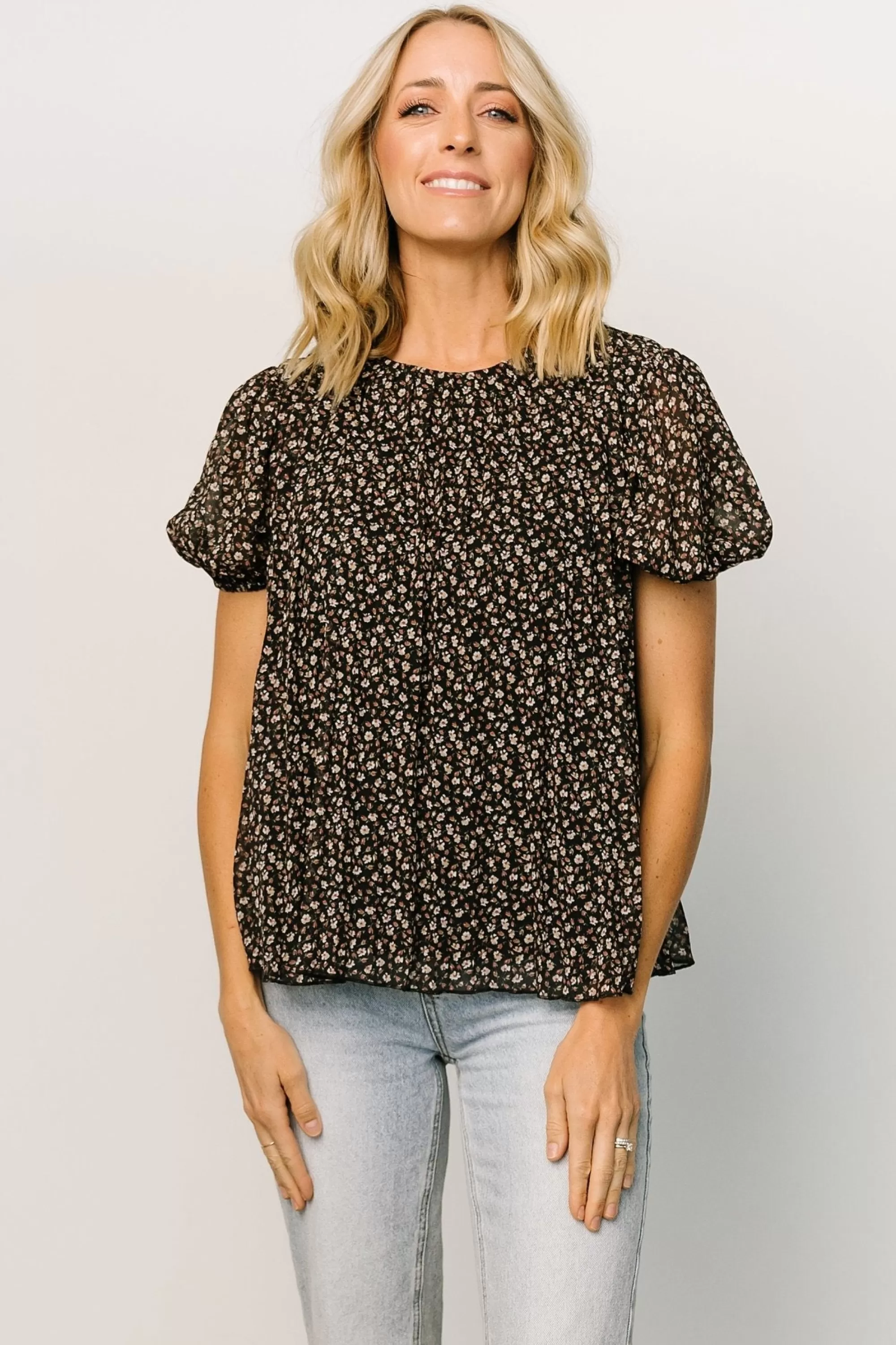 Baltic Born blouses + shirts | Susan Pleated Top | Black Floral