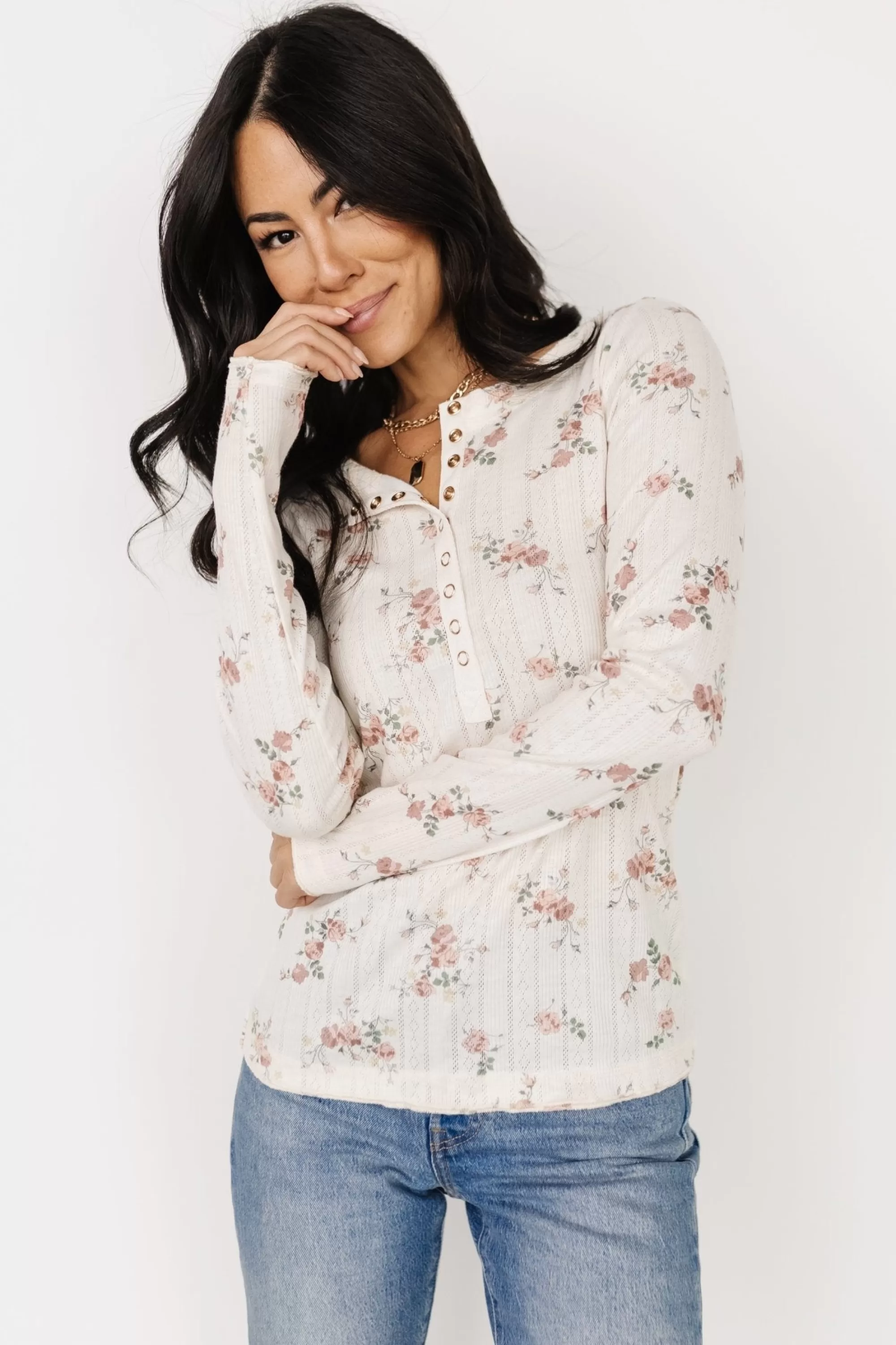 Baltic Born blouses + shirts | Suzanne Henley Top | Cream Floral