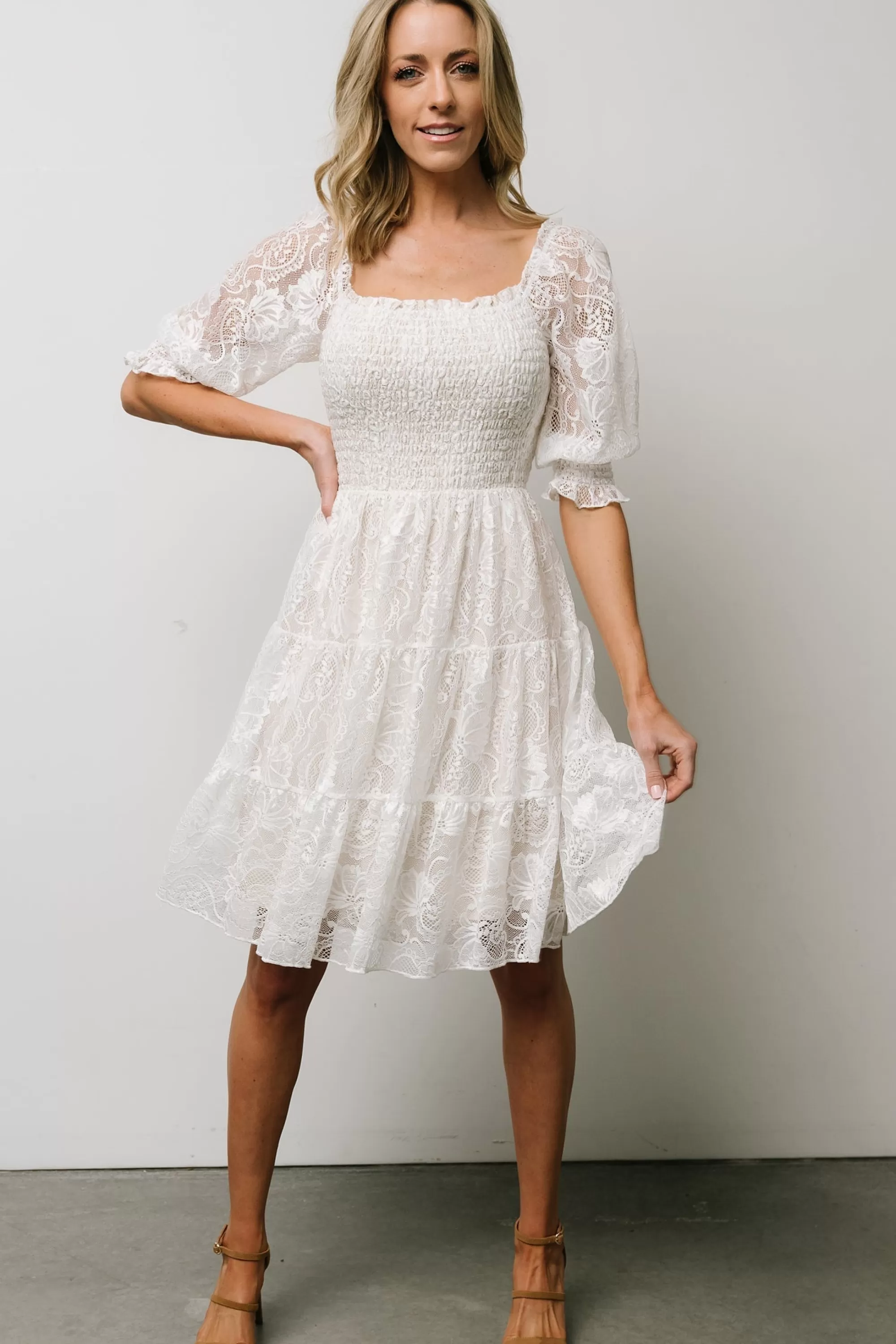 Baltic Born midi dresses | short dresses | Tate Smocked Lace Short Dress | Off White