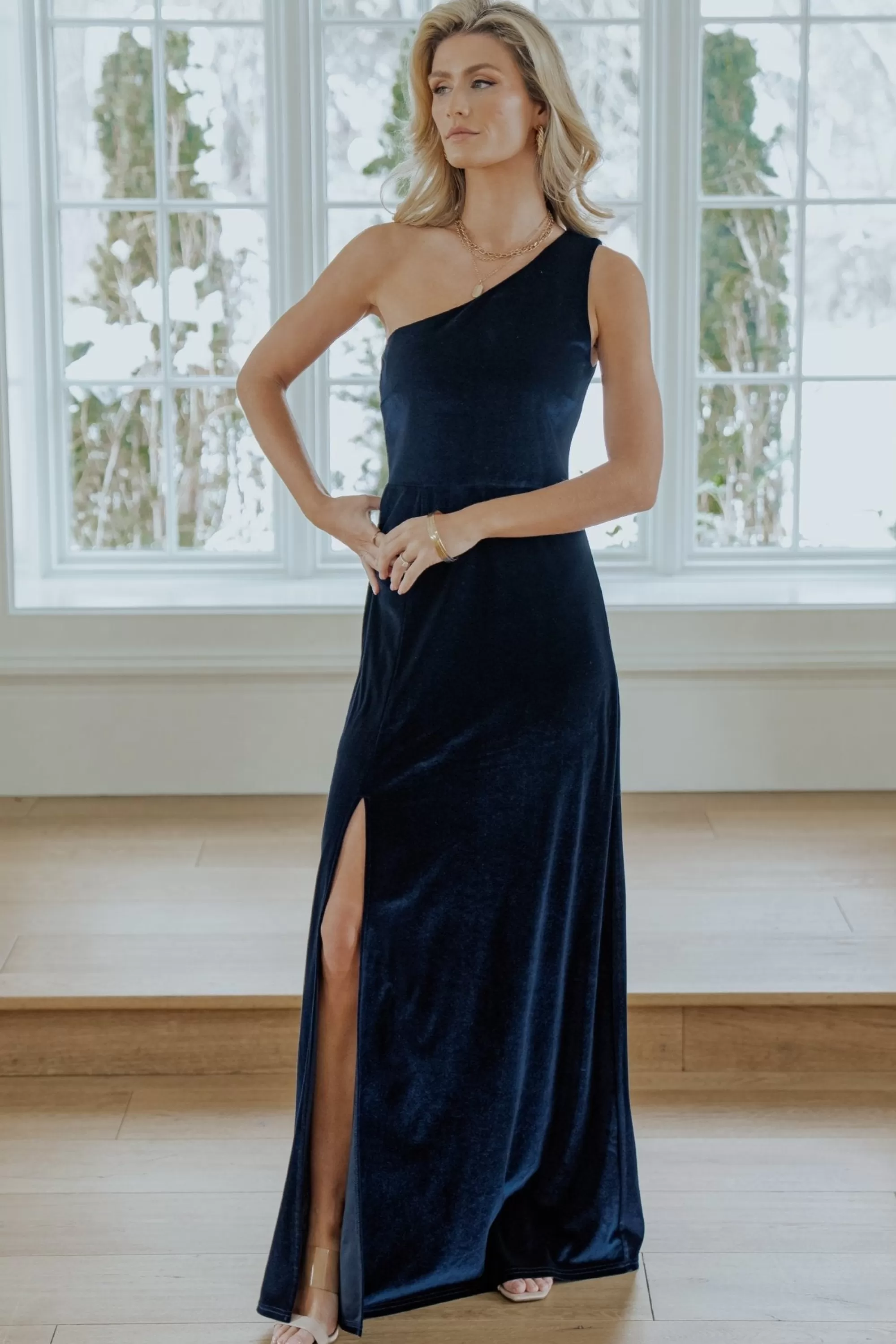 Baltic Born WEDDING SUITE | wedding guest | Tatiana Velvet One Shoulder Maxi Dress | Navy