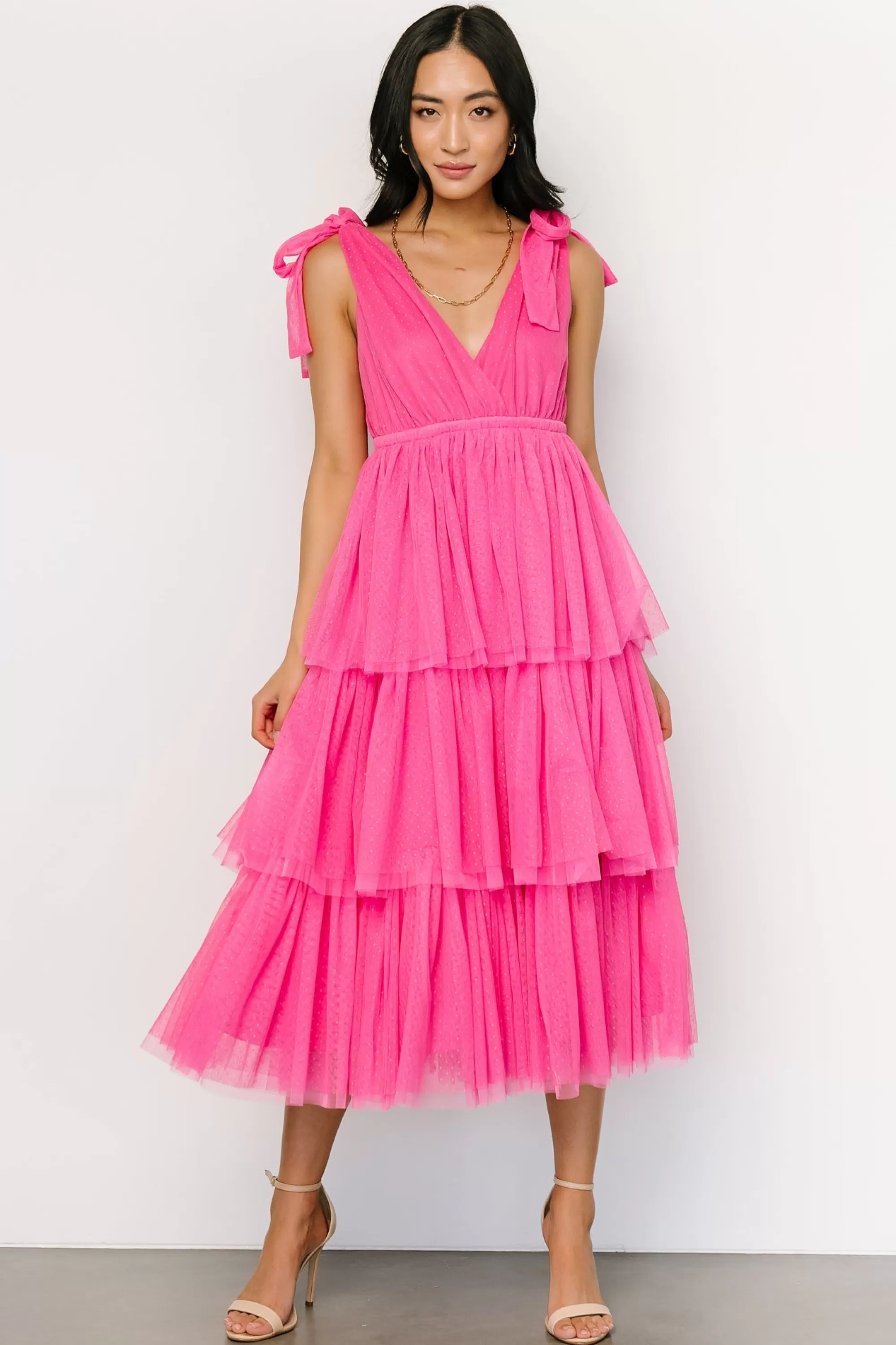 Baltic Born tulle styles | Tessa Tiered Tulle Tank Dress | Hot Pink