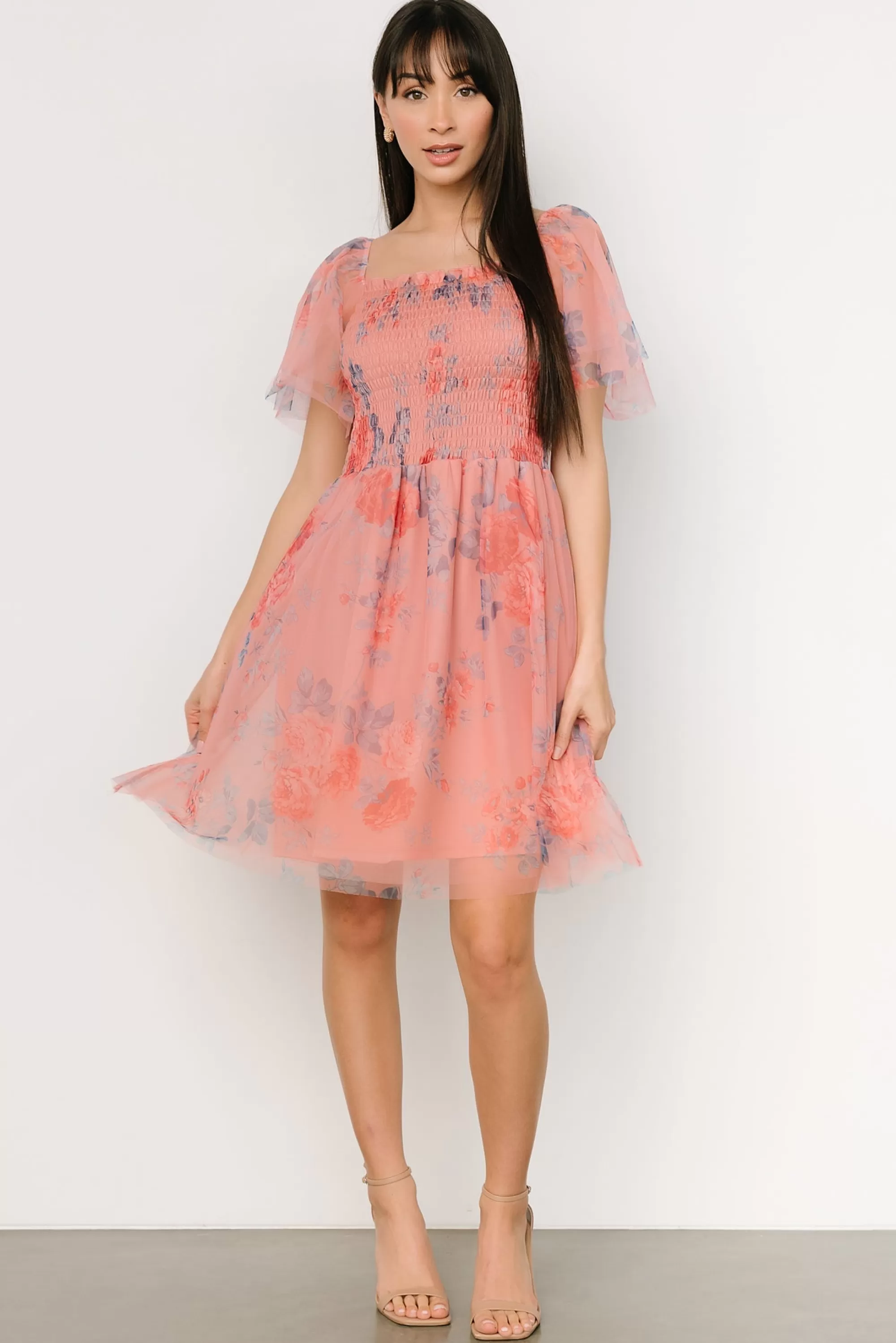 Baltic Born EXTENDED SIZING | Tivoli Tulle Short Dress | Coral + Blue Floral