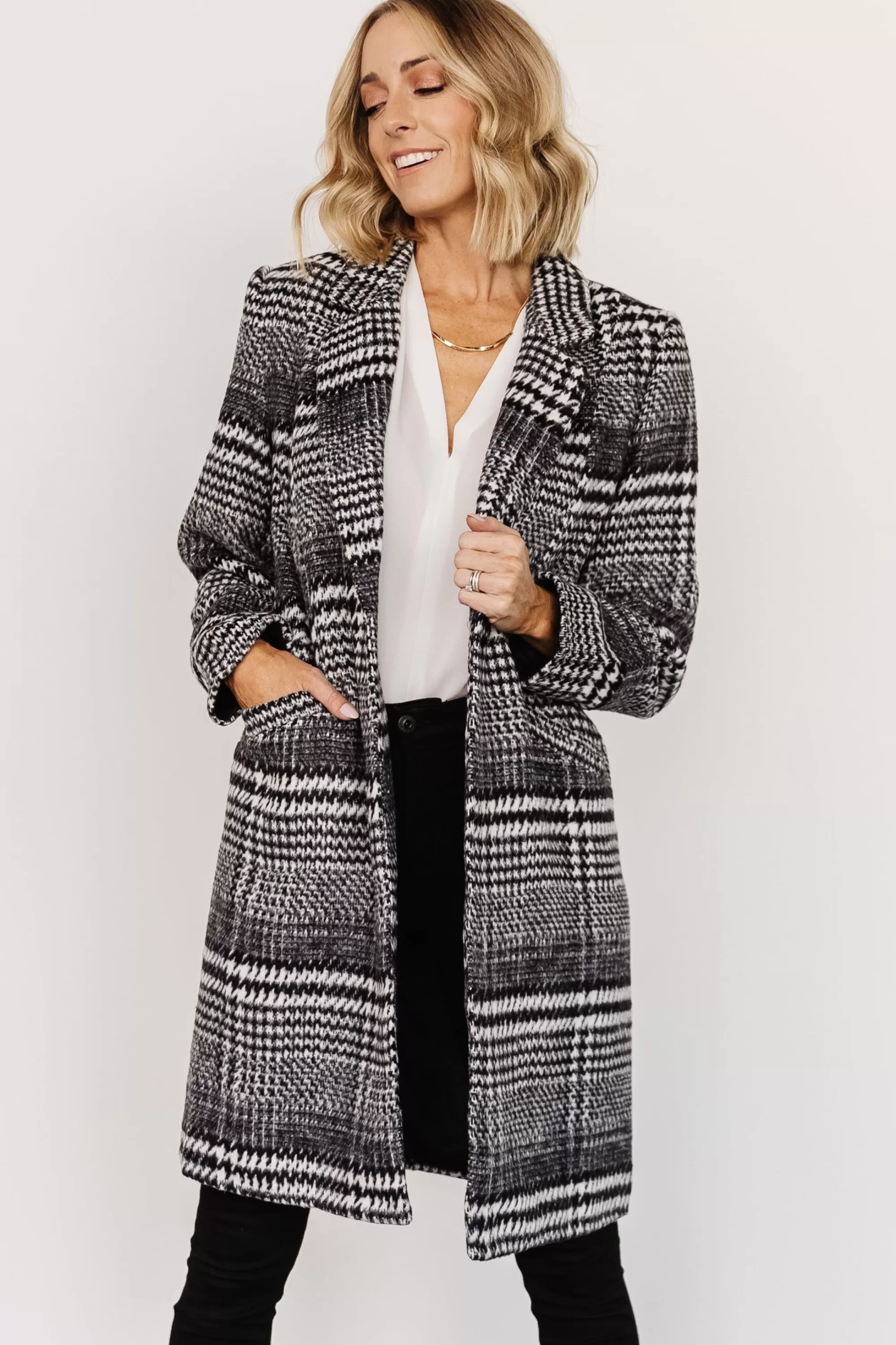 Baltic Born outerwear | Townley Houndstooth Coat | Black + Off White