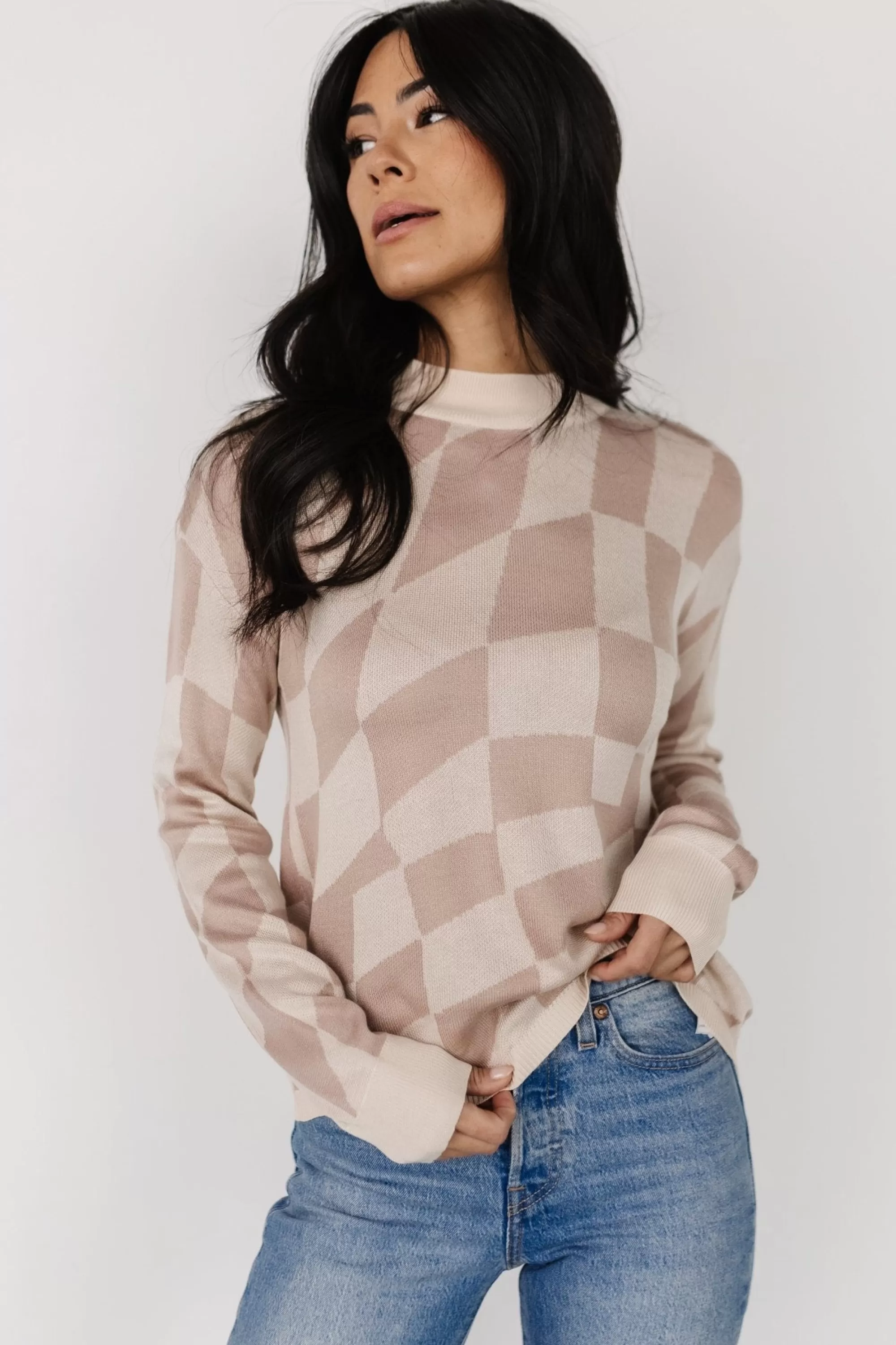 Baltic Born sweaters | Travis Checkered Sweater | Sand + Mocha