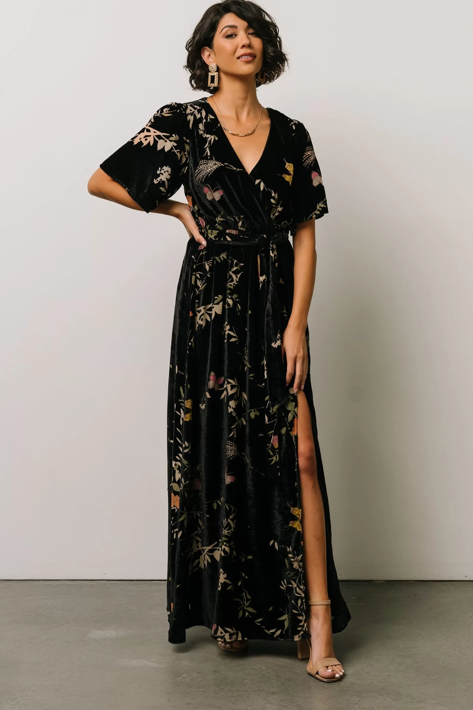 Baltic Born maxi dresses | WEDDING SUITE | Uma Velvet Maxi Dress | Black Butterfly Print