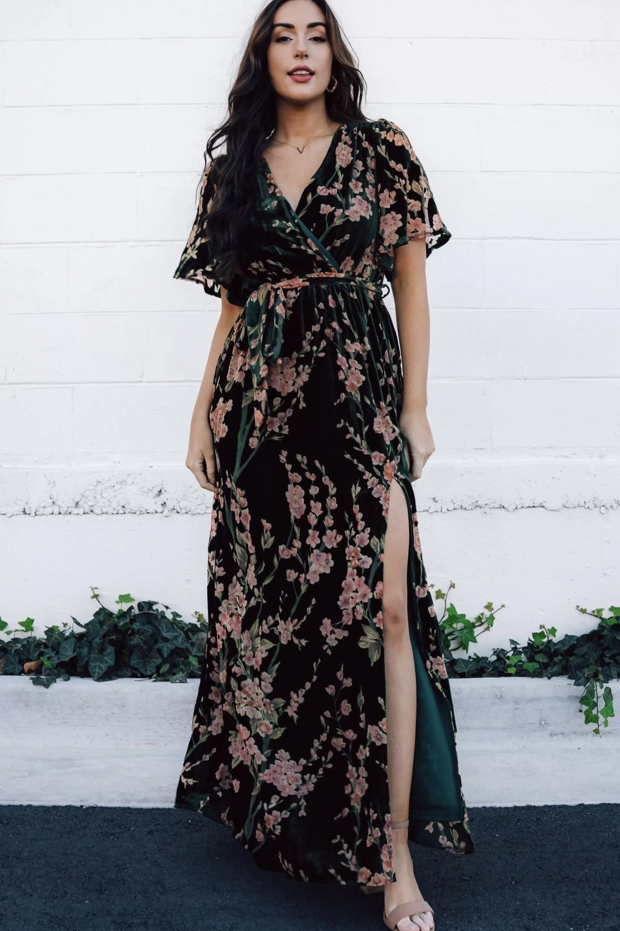 Baltic Born maxi dresses | WEDDING SUITE | Uma Velvet Maxi Dress | Green Floral