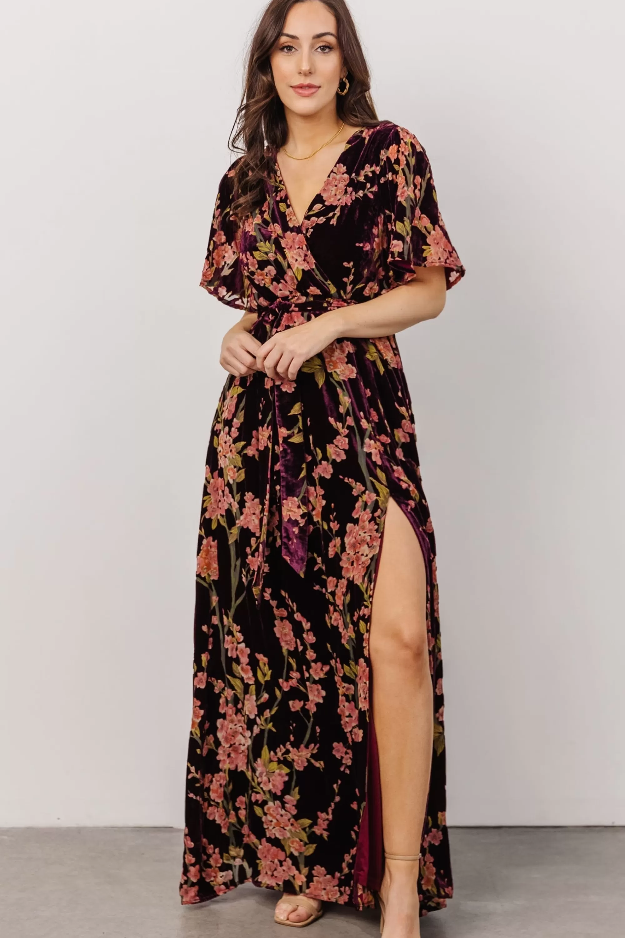 Baltic Born maxi dresses | WEDDING SUITE | Uma Velvet Maxi Dress | Plum Floral