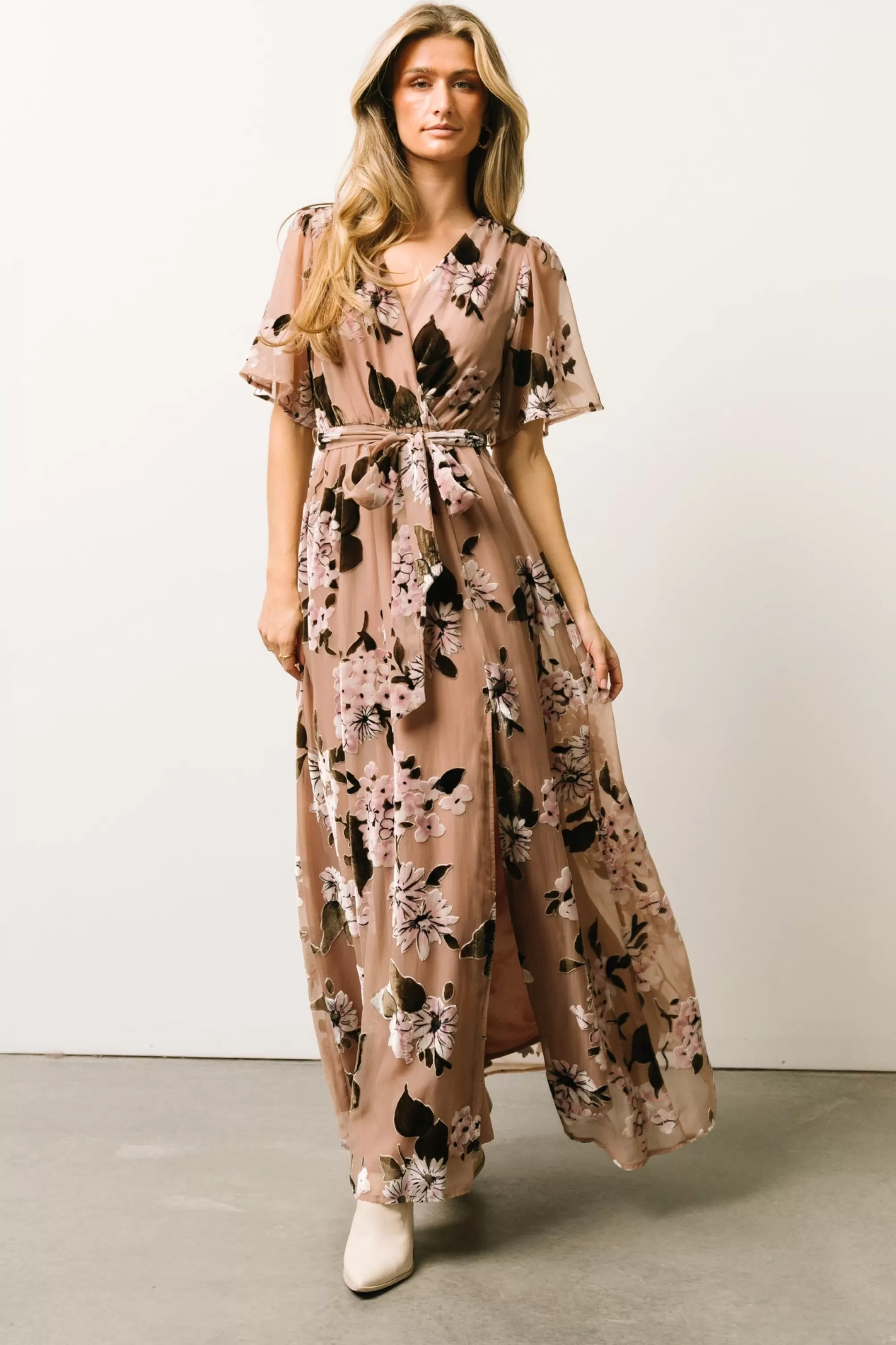 Baltic Born maxi dresses | WEDDING SUITE | Uma Velvet Maxi Dress | Taupe Multi Floral