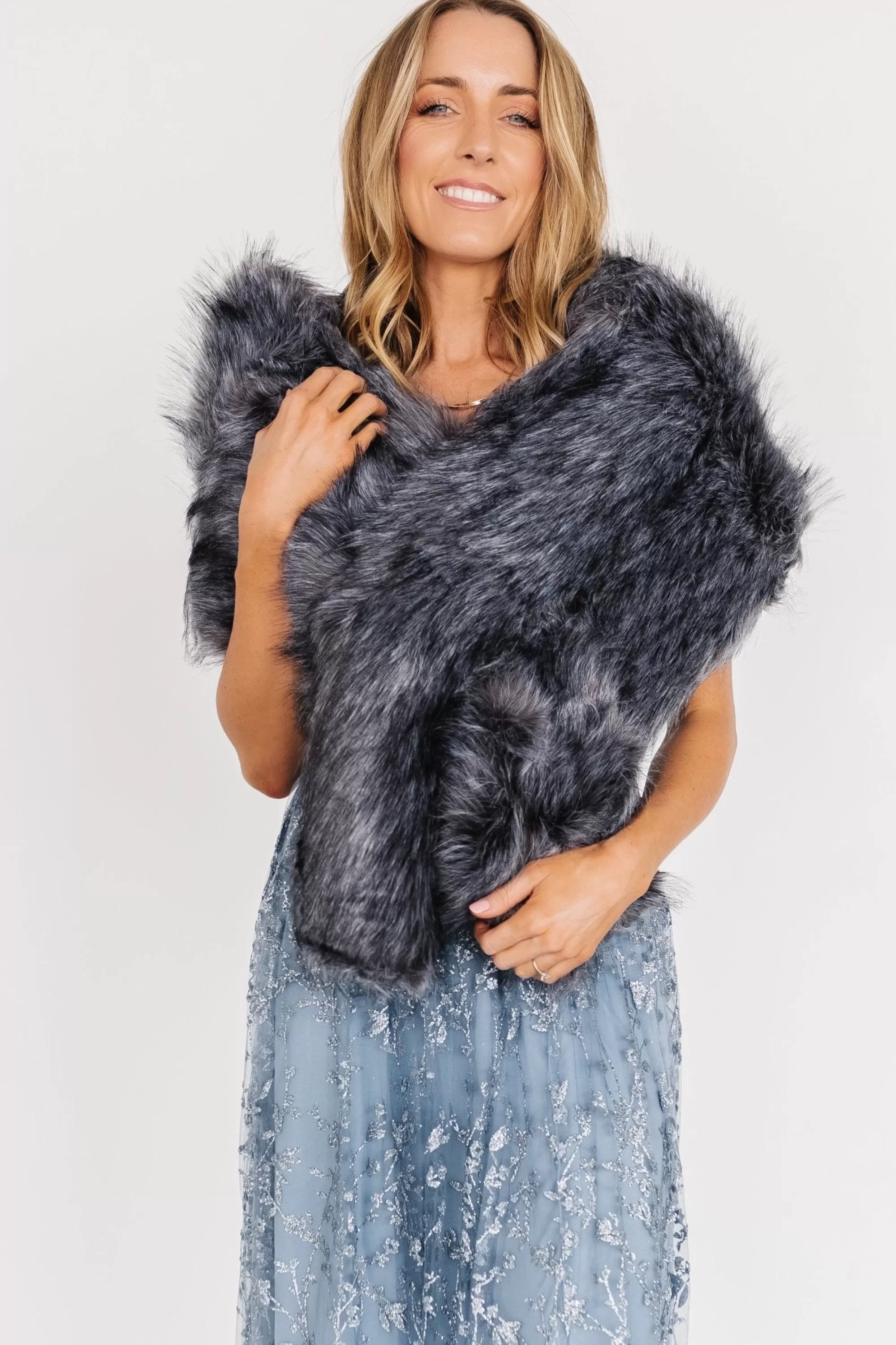 Baltic Born shawls | Valerie Faux Fur Shawl | Dark Gray