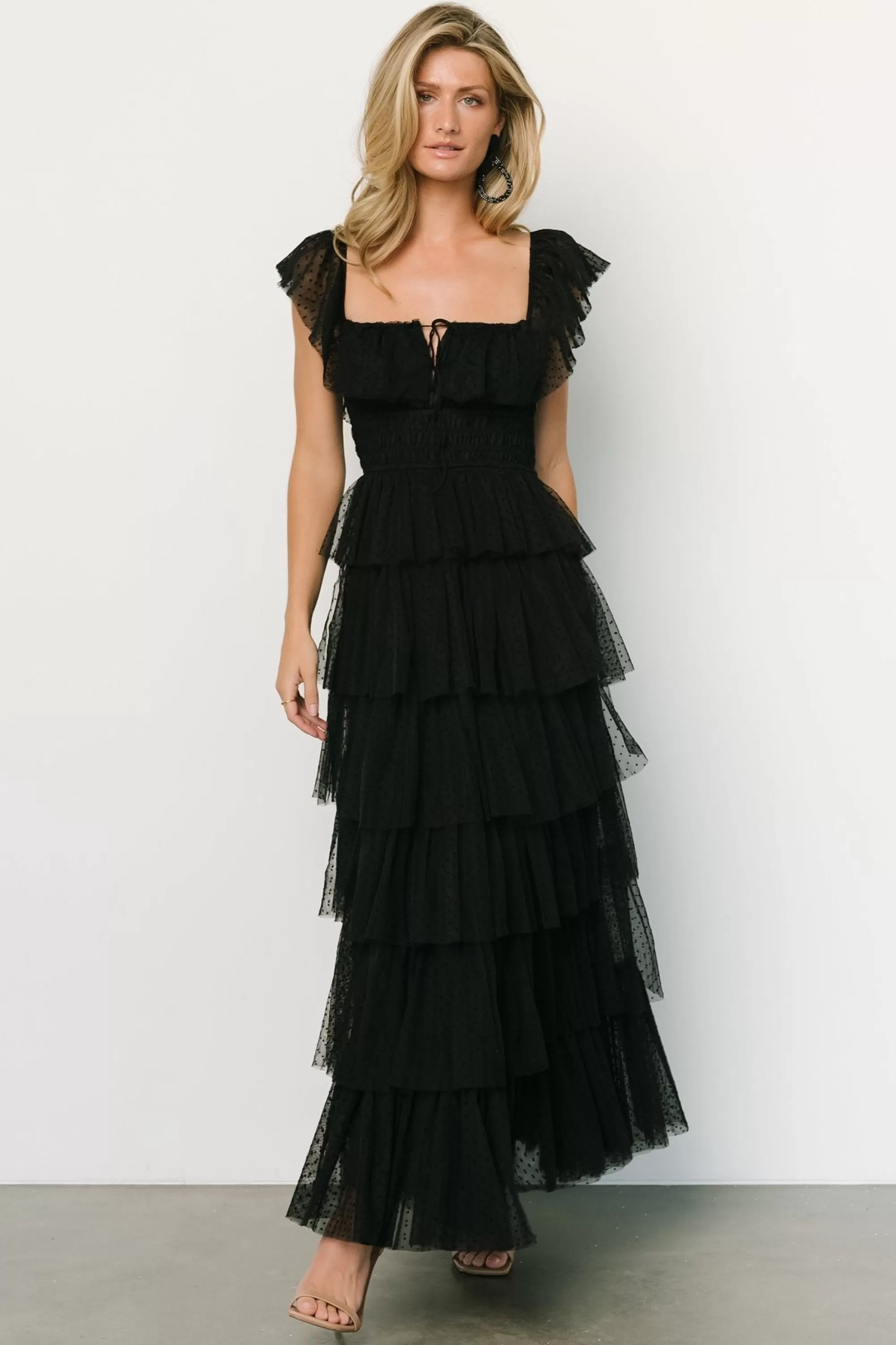 Baltic Born COMING SOON | Valora Swiss Dot Tulle Maxi Dress | Black