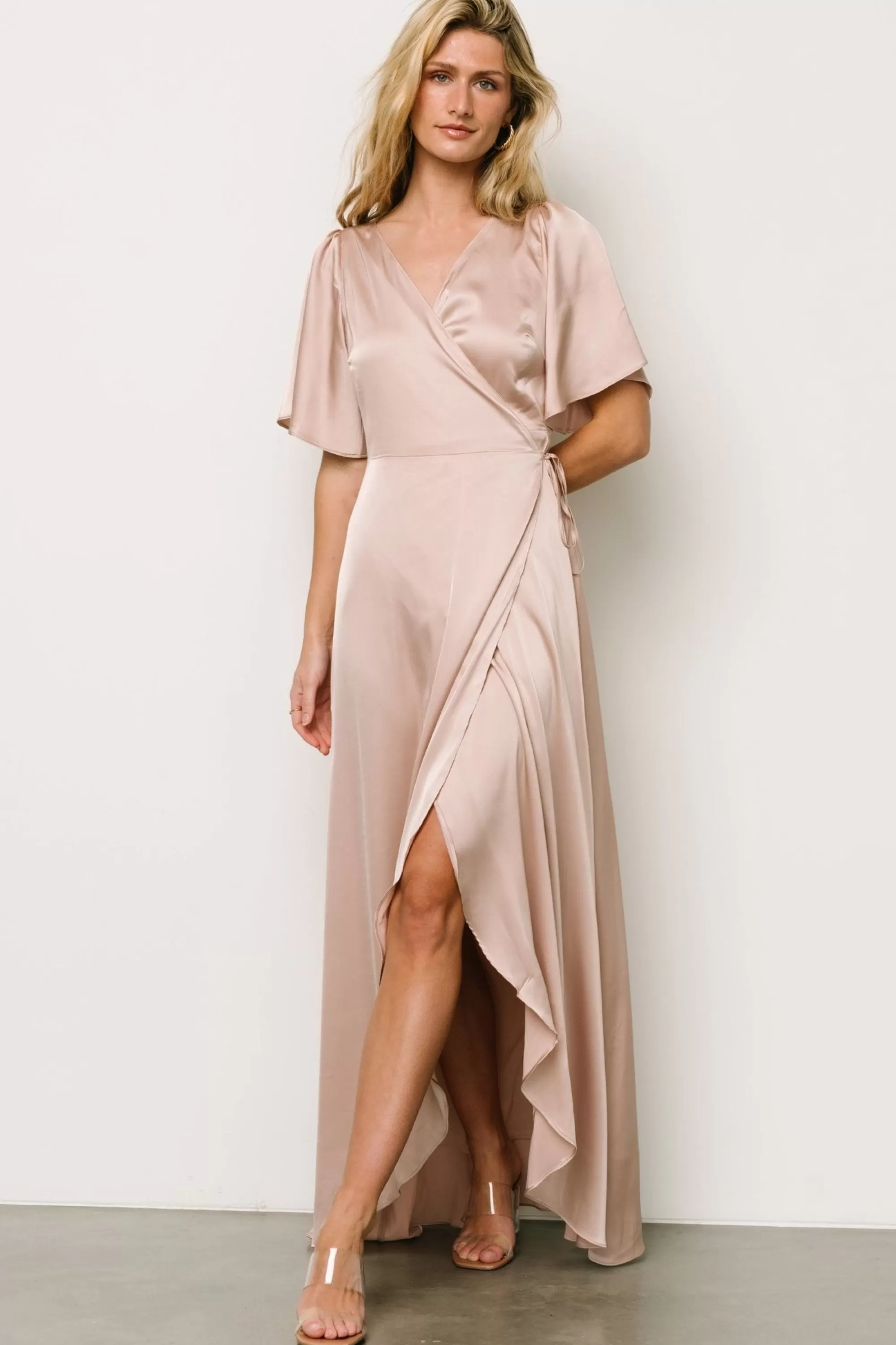 Baltic Born maxi dresses | WEDDING SUITE | Vara Satin Maxi Wrap Dress | Champagne